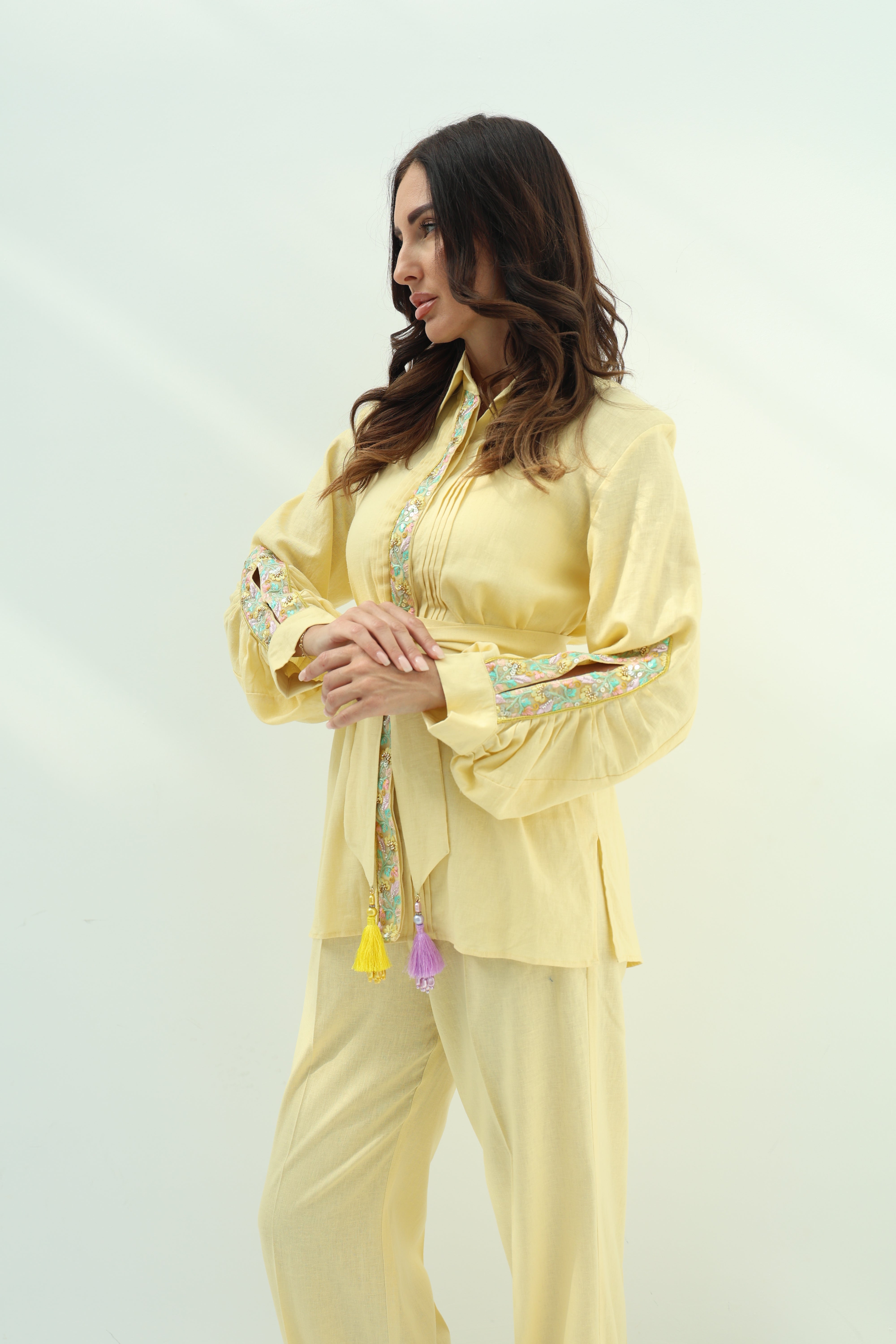 Yellow Linen Casual Wear
