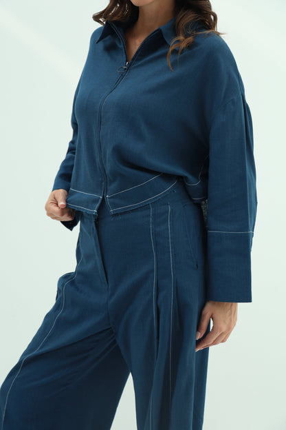 Dark Blue Linen Casual Wear