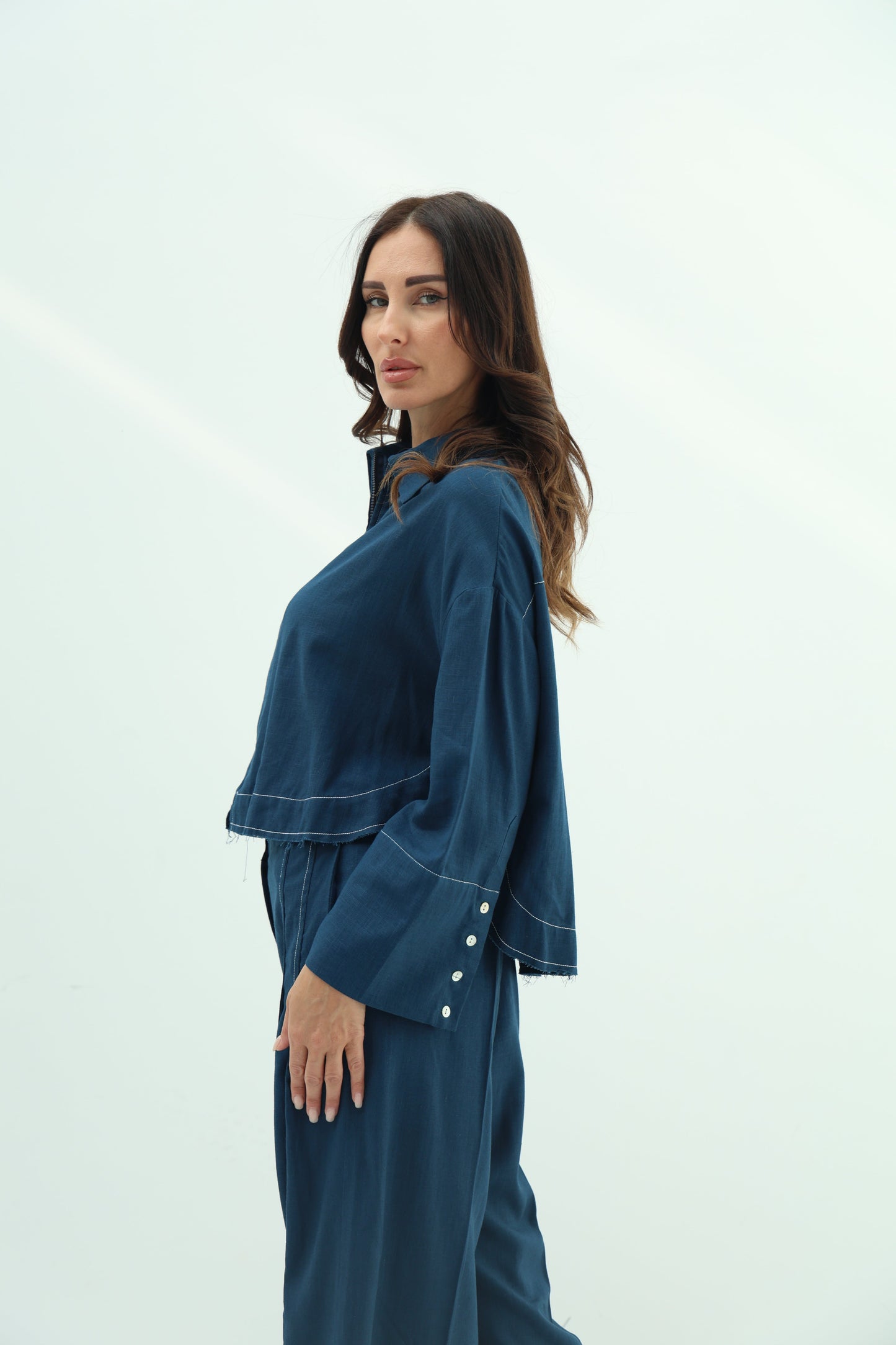 Dark Blue Linen Casual Wear