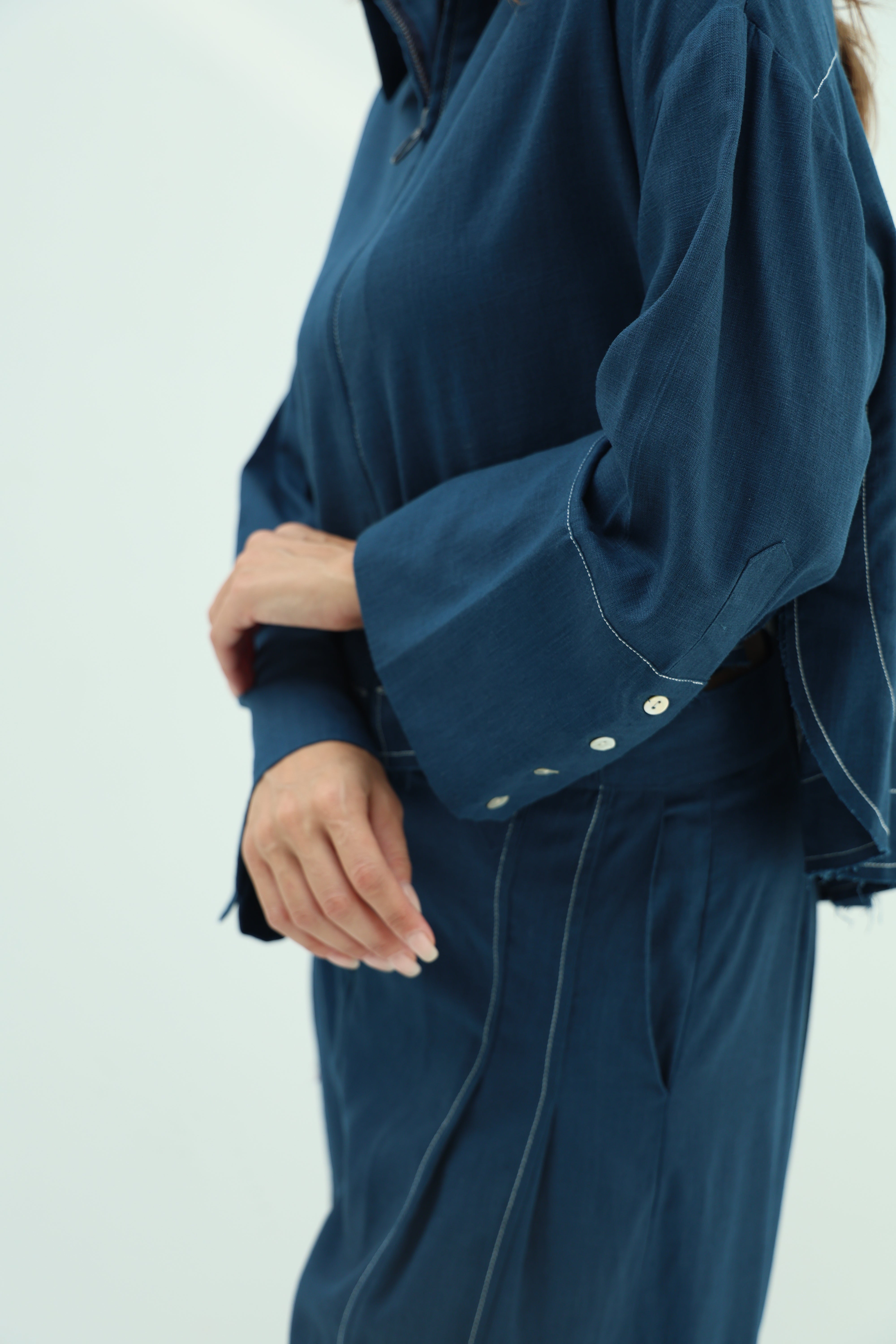 Dark Blue Linen Casual Wear