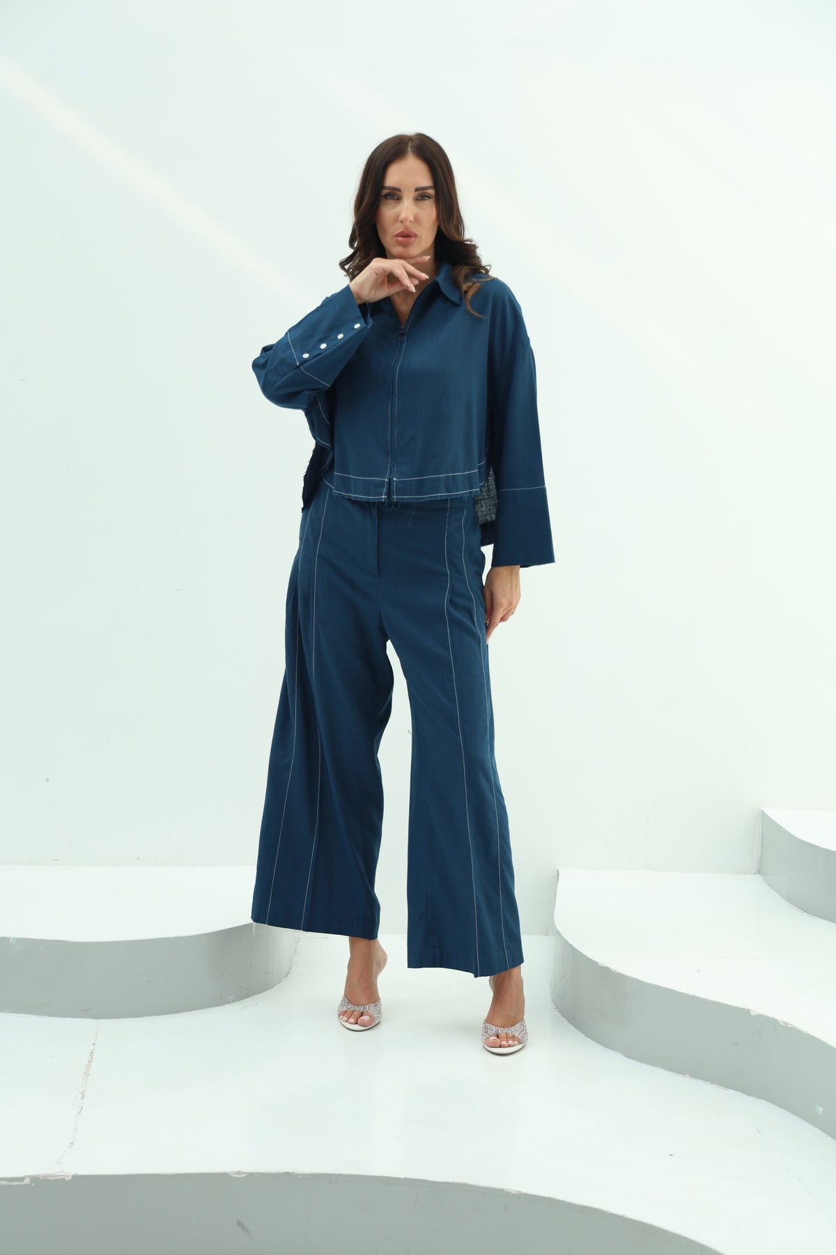 Linen blue set – navy design