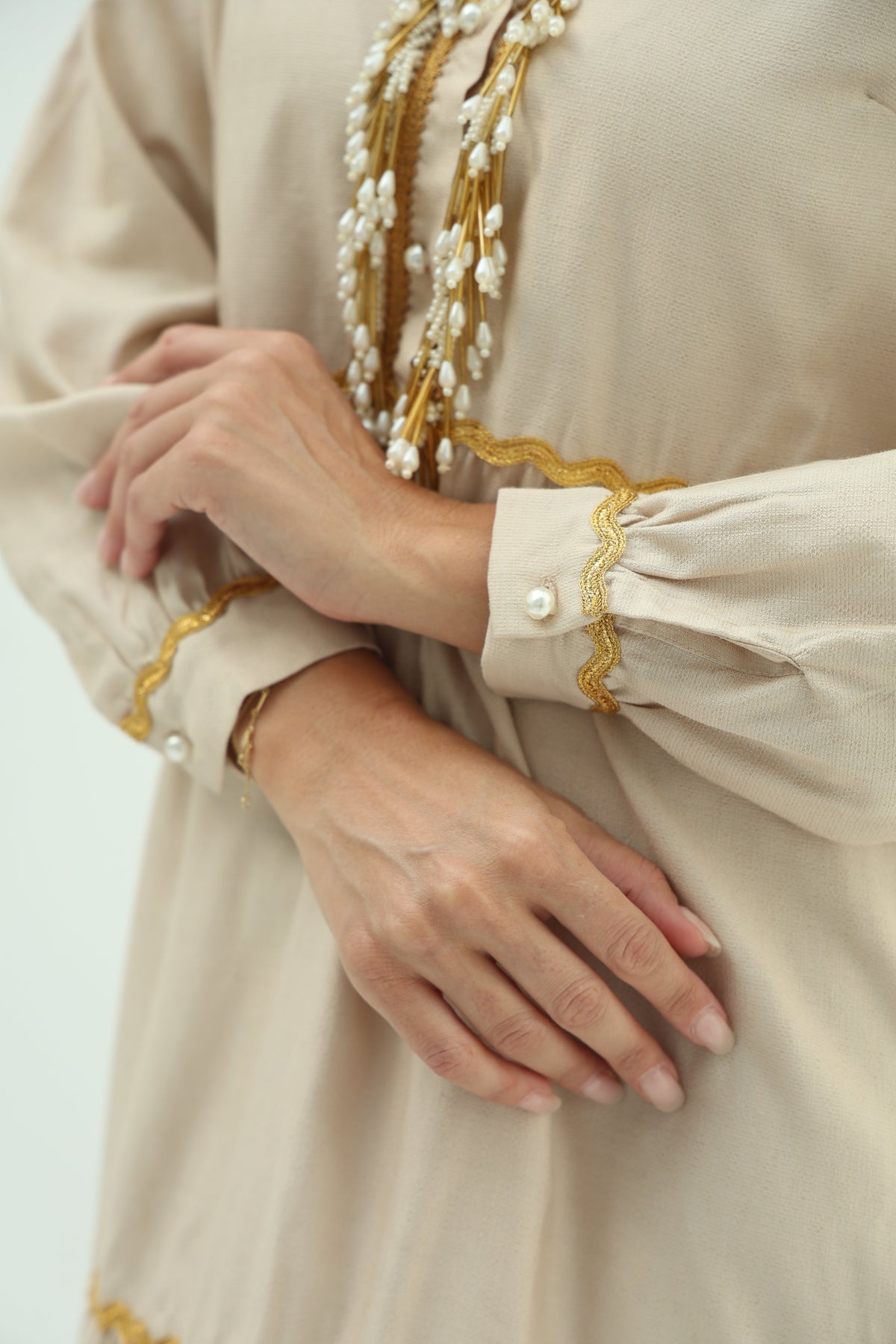 Biege embroidered linen dress design