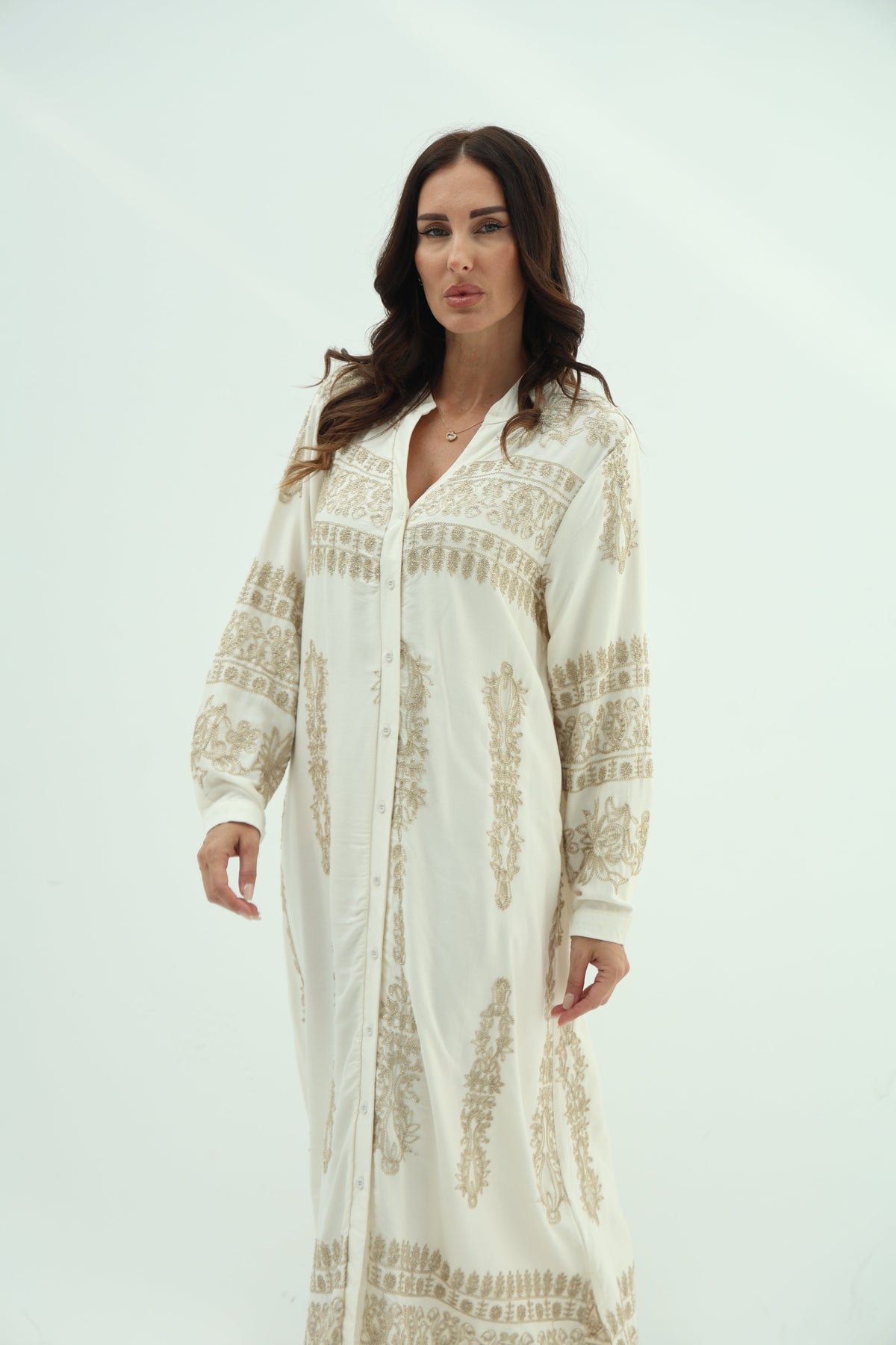 Cotton off white embroidered dress