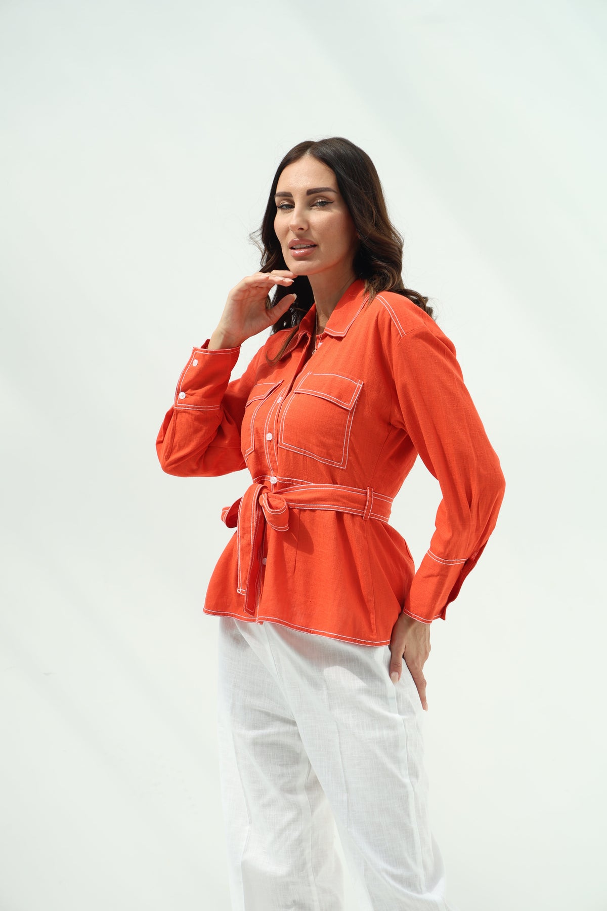Linen  set – pants orange design shirt
