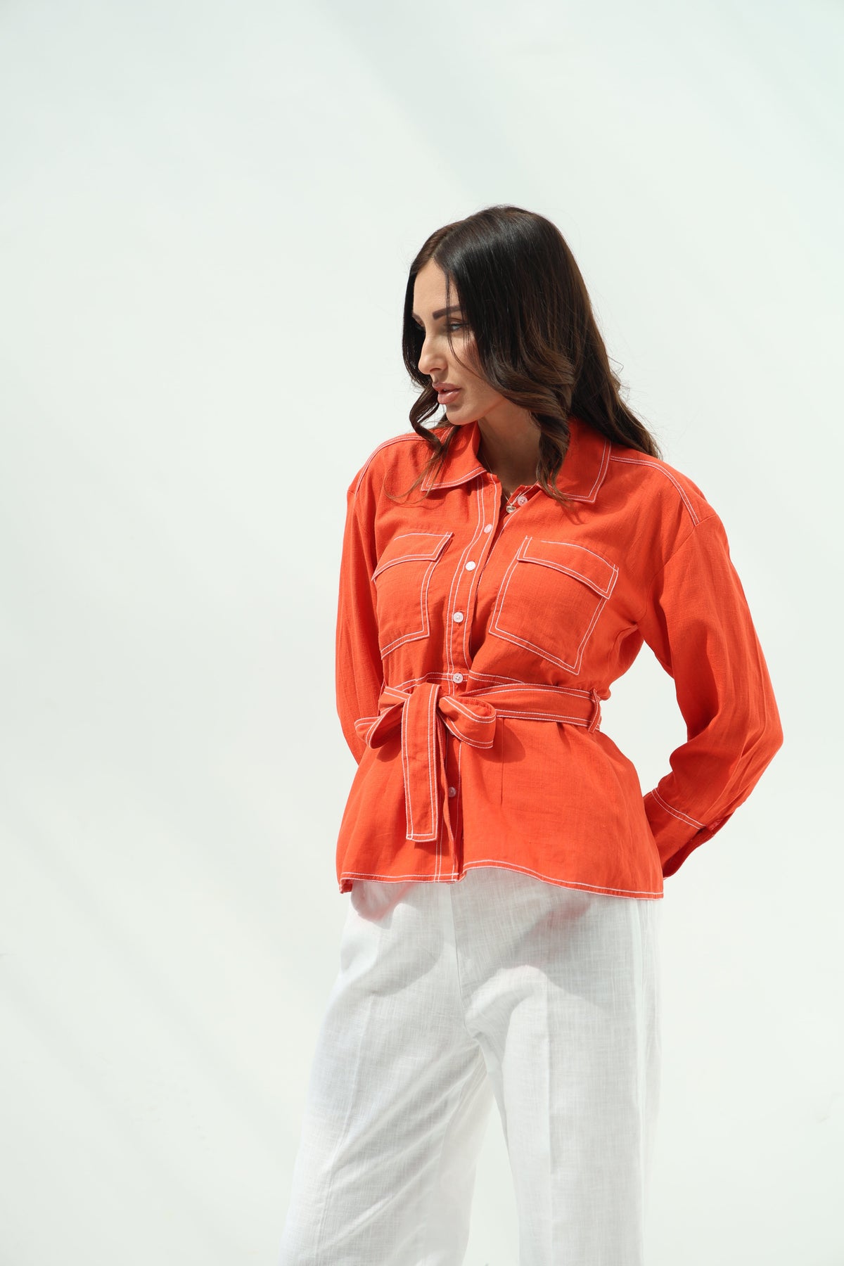 Linen  set – pants orange design shirt