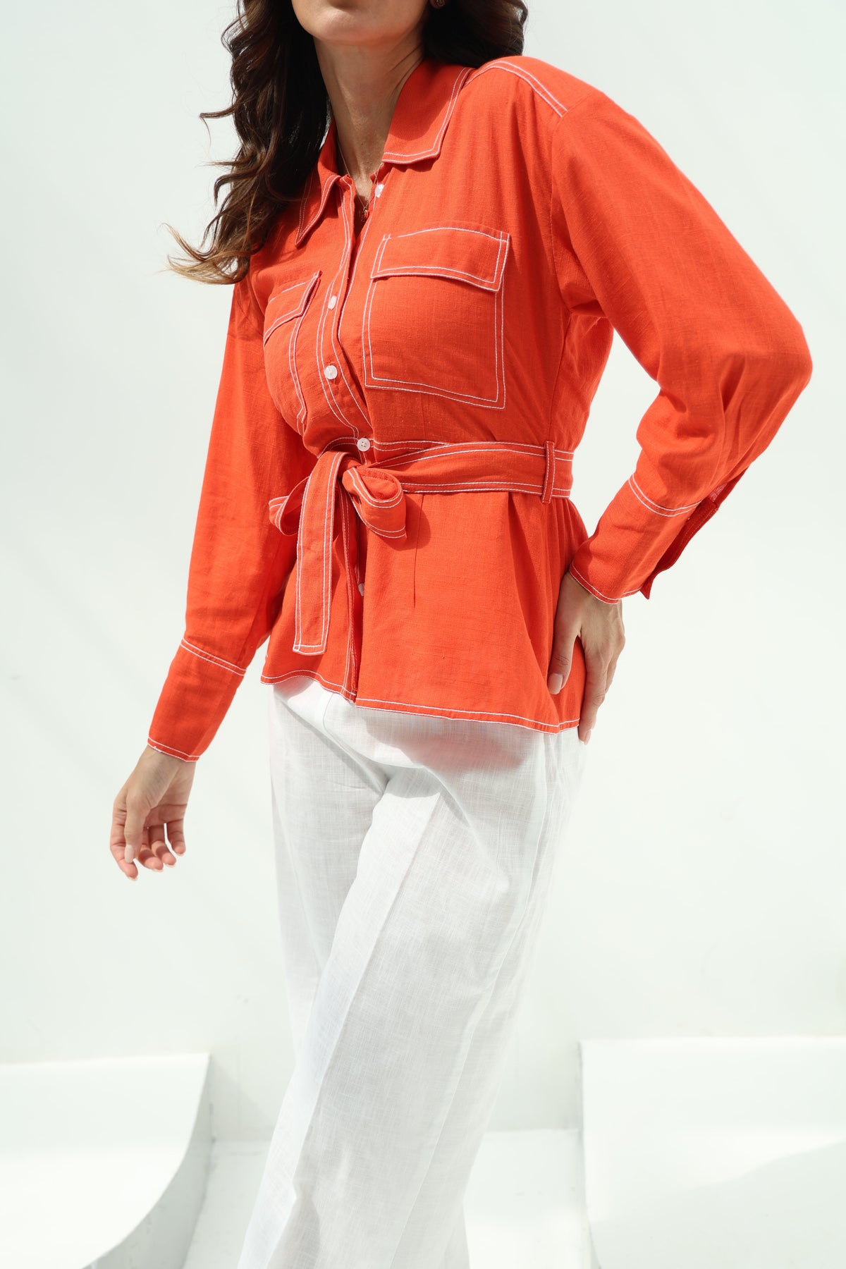 Linen  set – pants orange design shirt