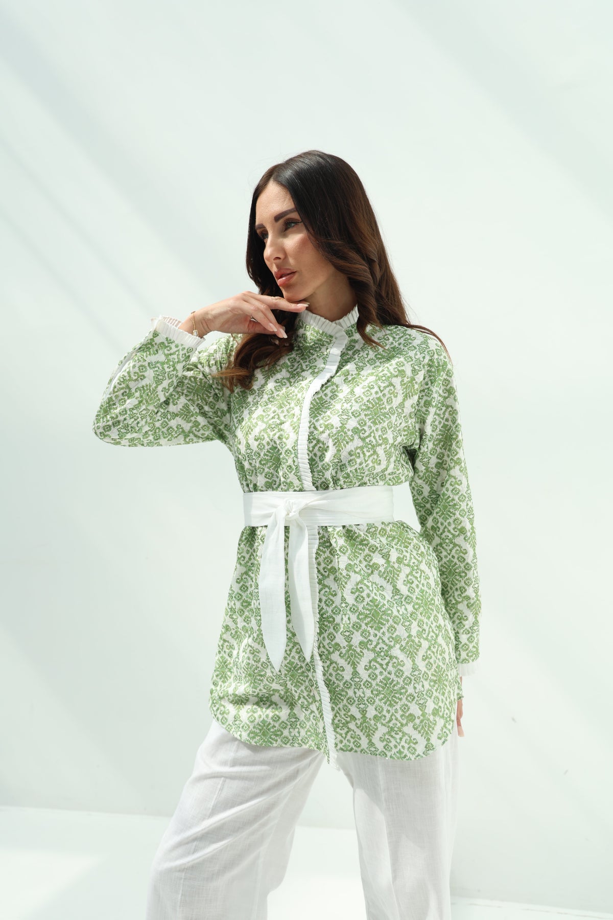 Cotton green embroidered set