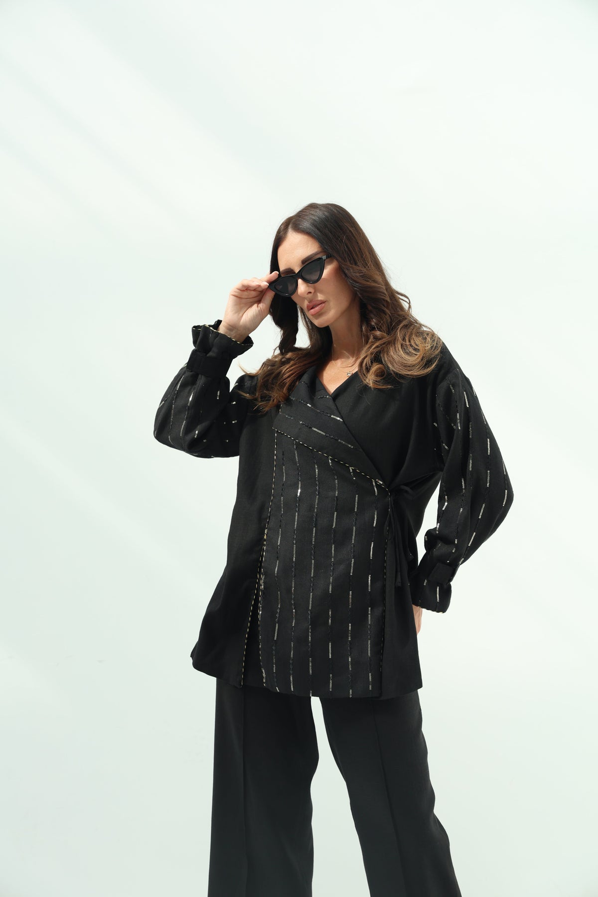 Linen black set – indian embroidered shirt design