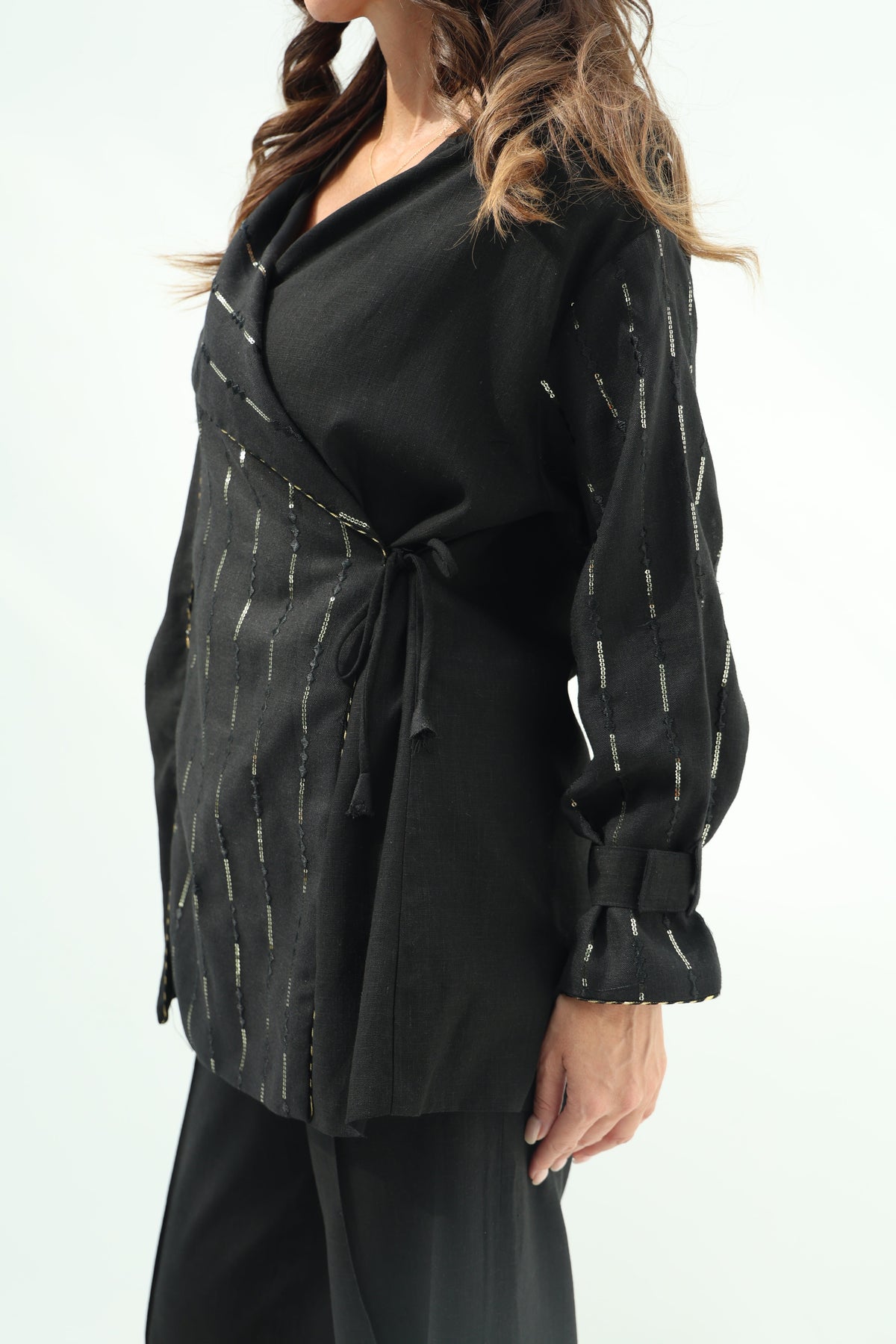 Linen black set – indian embroidered shirt design