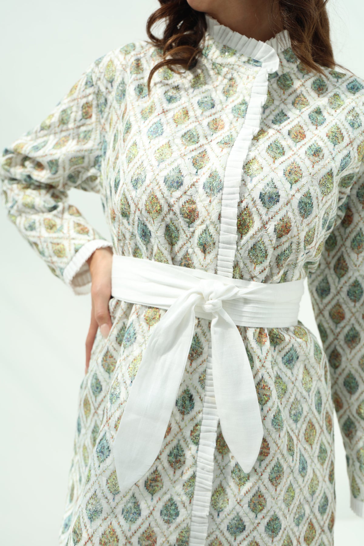 Cotton embroidered shirt set