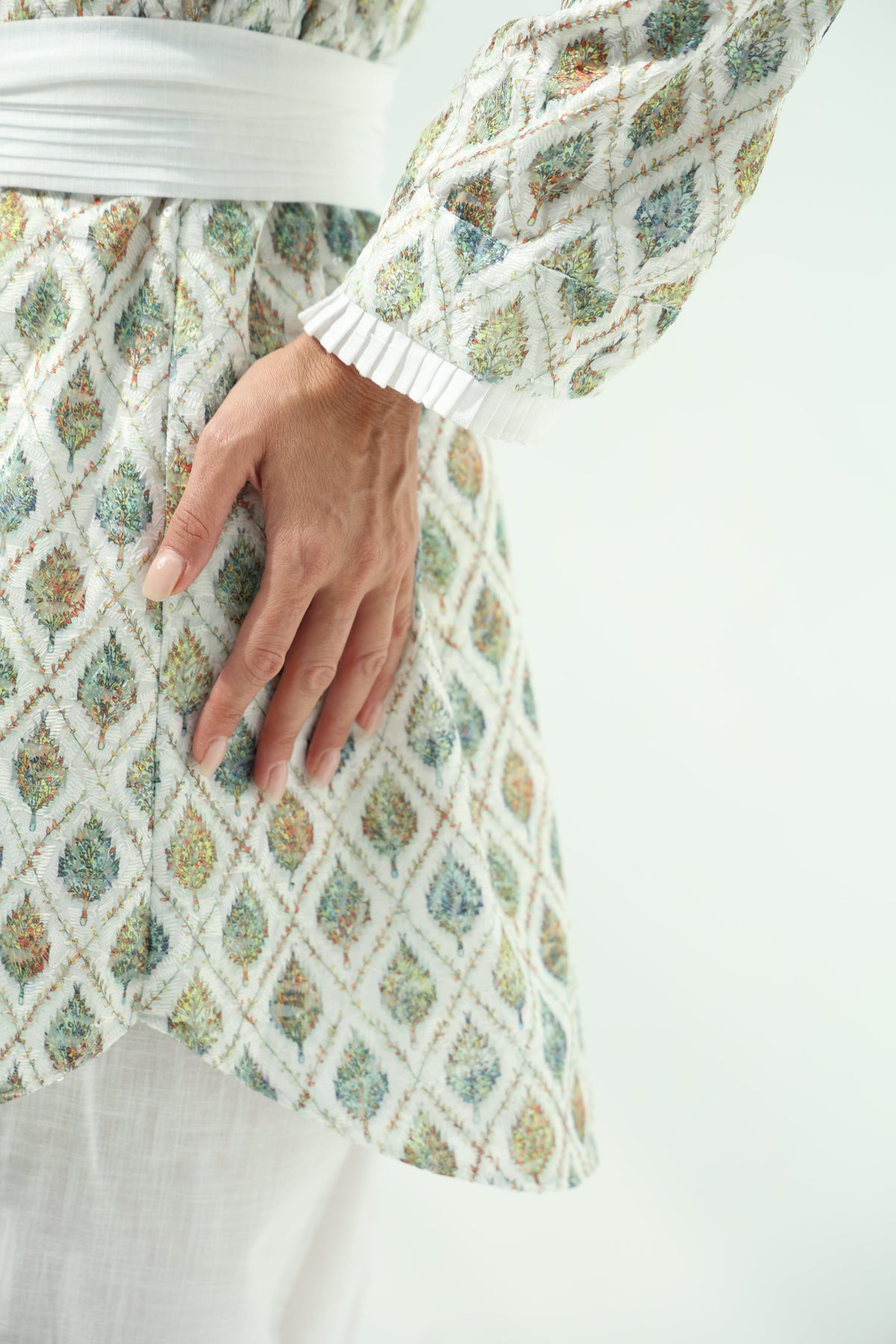 Cotton embroidered shirt set