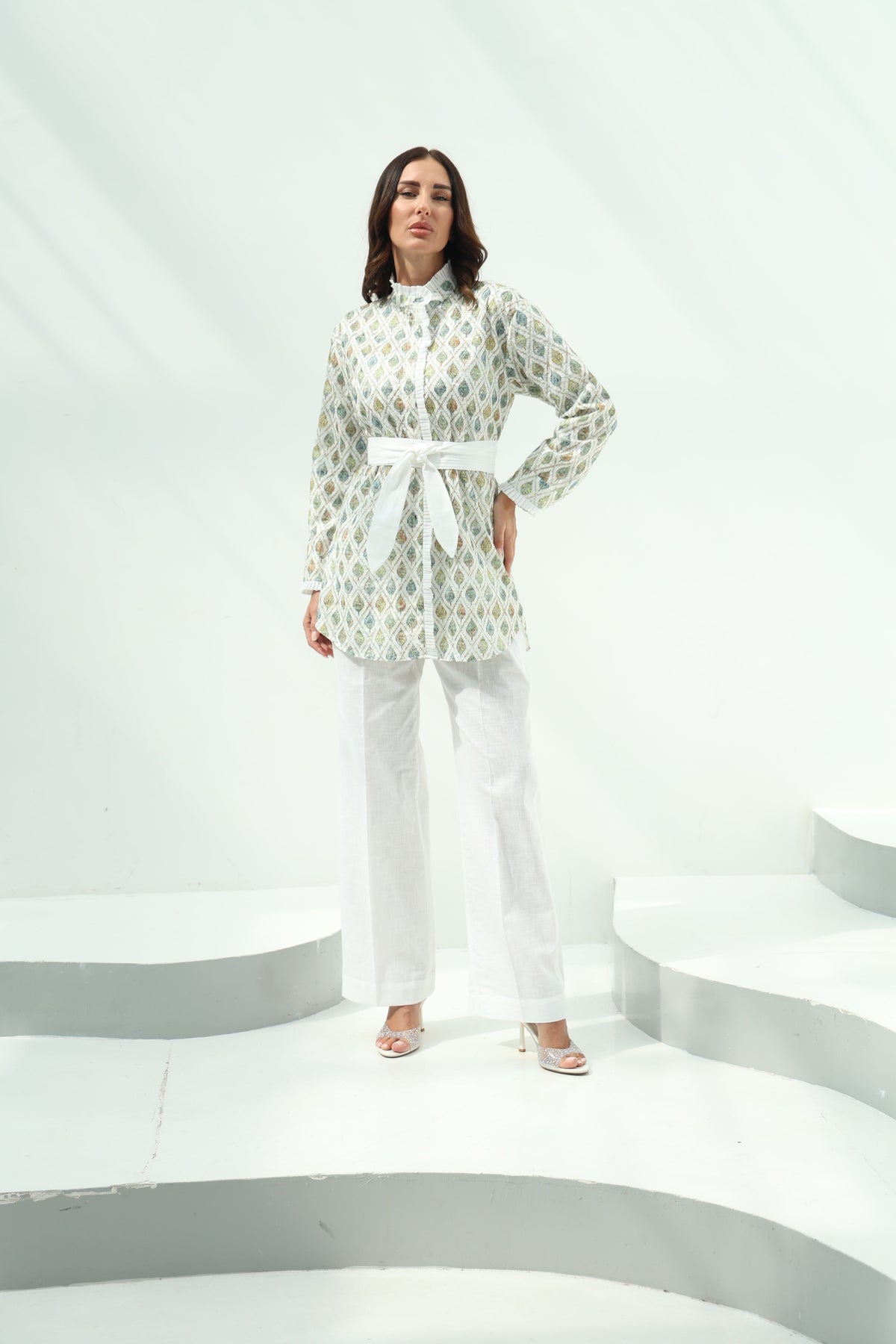 Cotton Multi Color,White Cotton Sequence Embroidery Shirt-Pants Set – featuring multi color-white crafted from floral checked