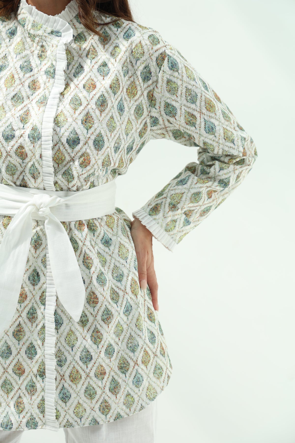 Cotton embroidered shirt set