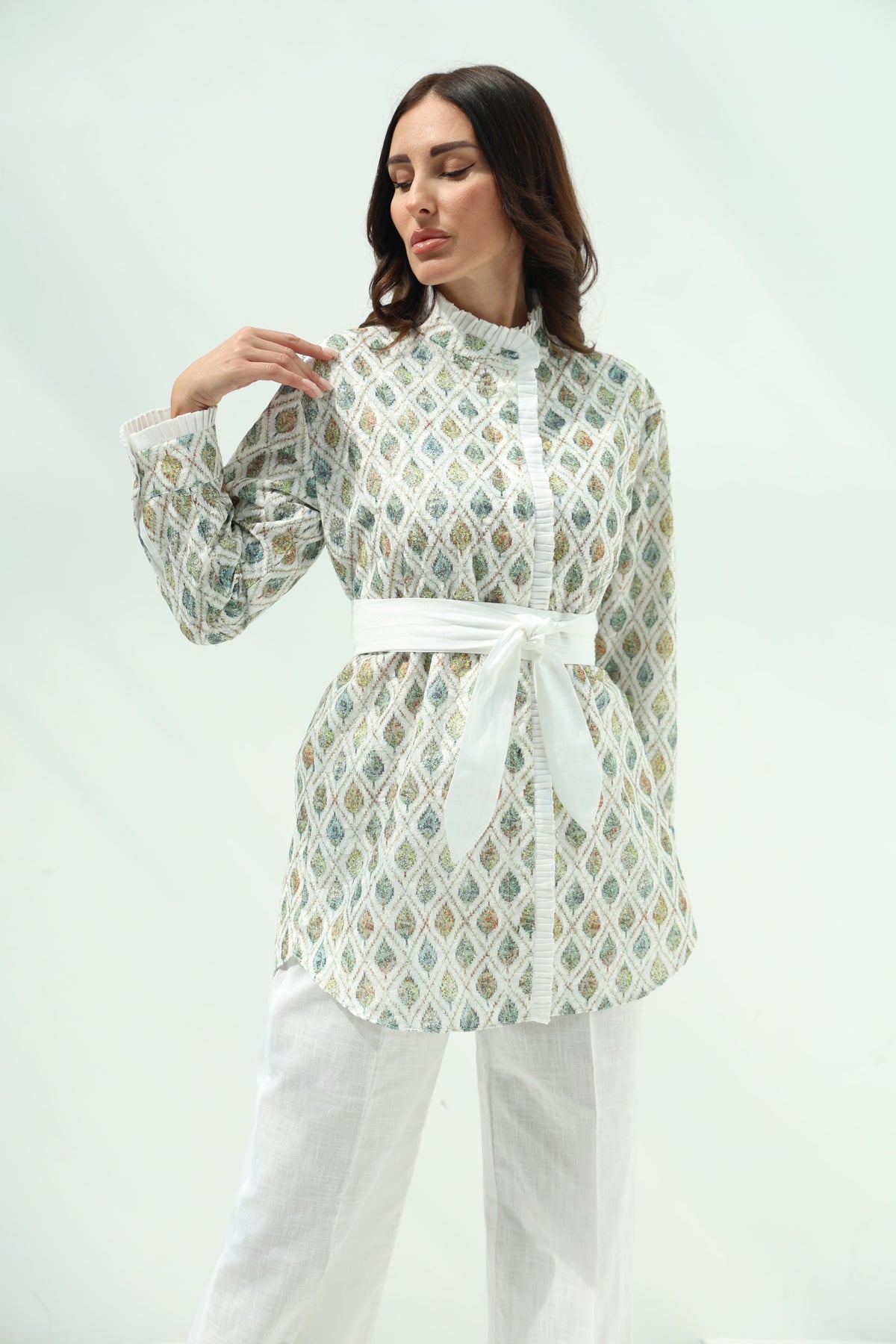 Cotton embroidered shirt set