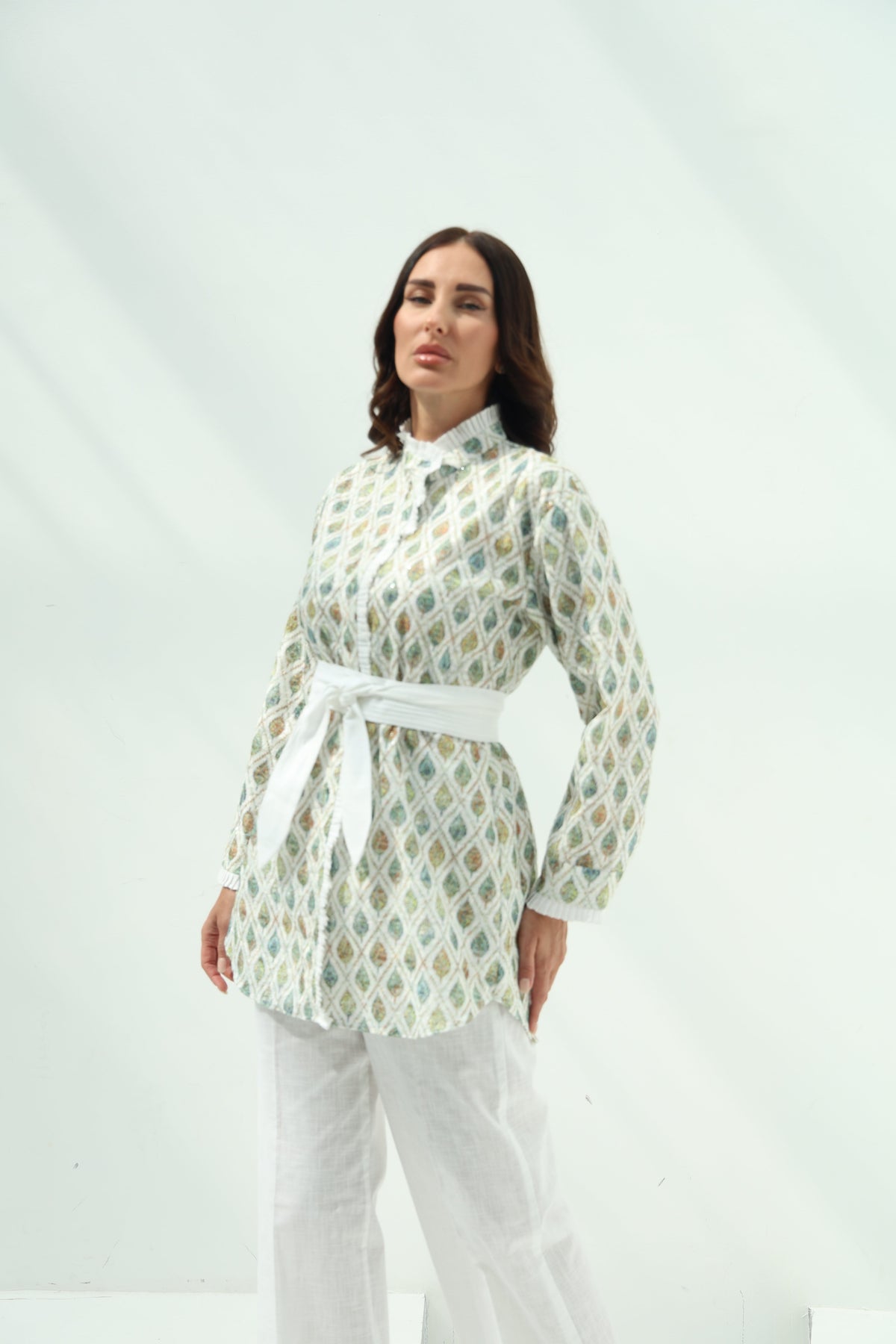 Cotton embroidered shirt set