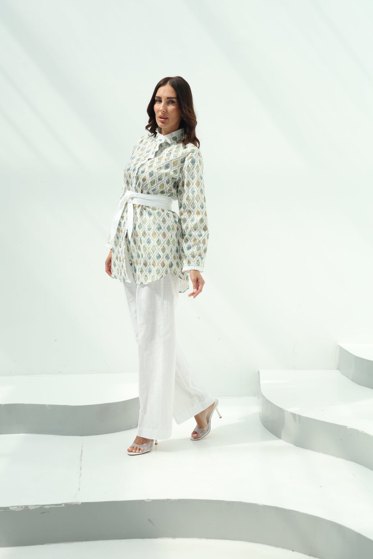 Cotton embroidered shirt set