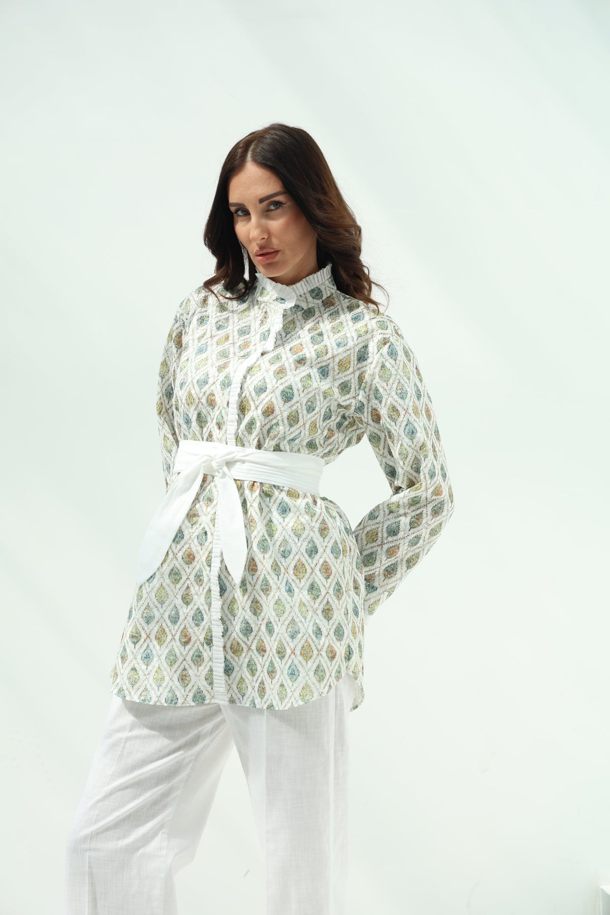 Cotton embroidered shirt set