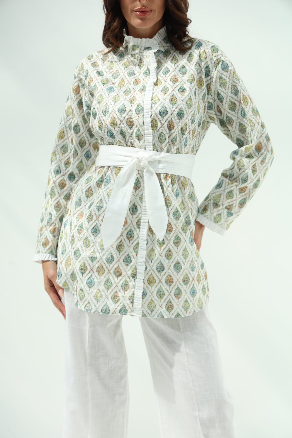 Cotton embroidered shirt set