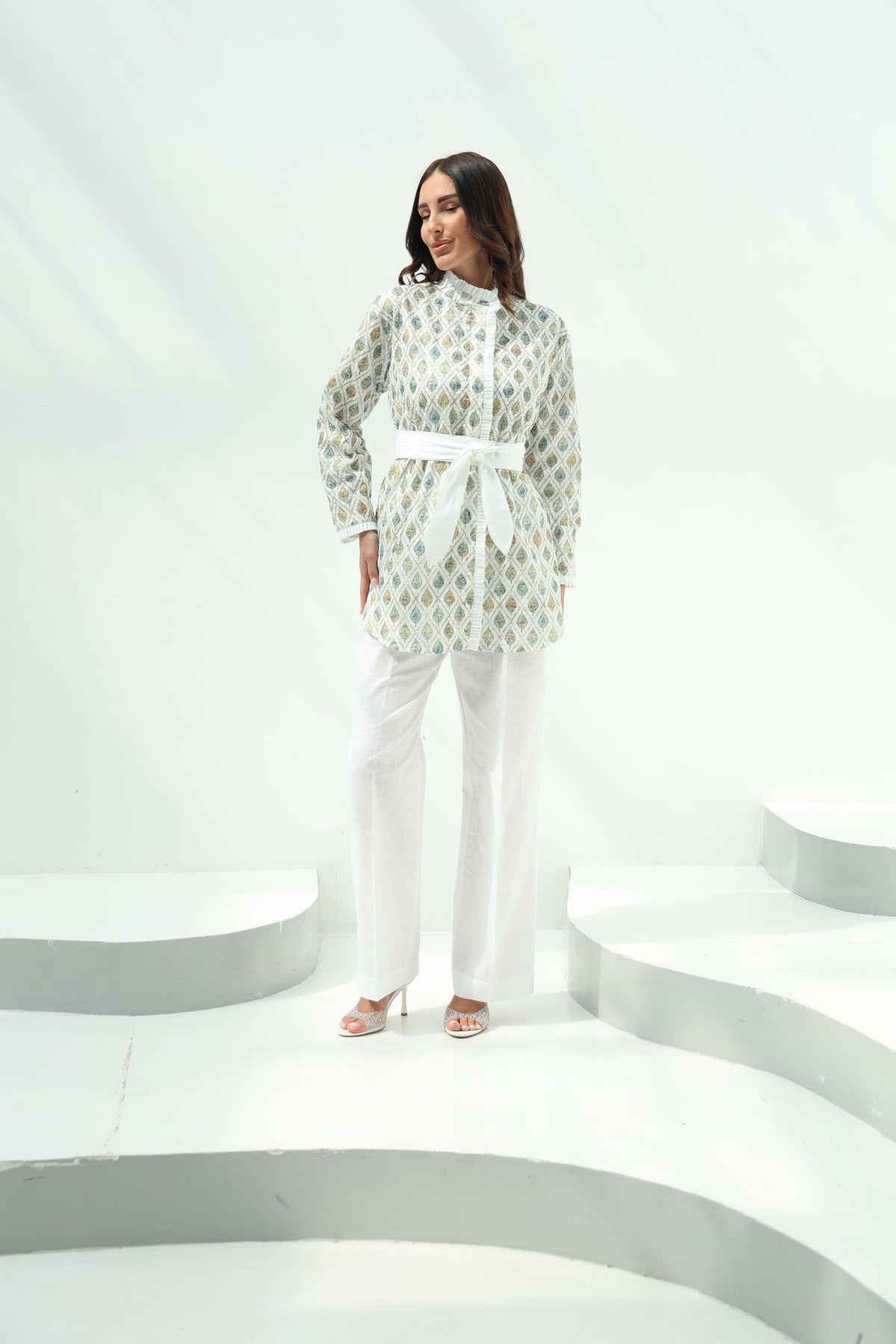 Cotton embroidered shirt set