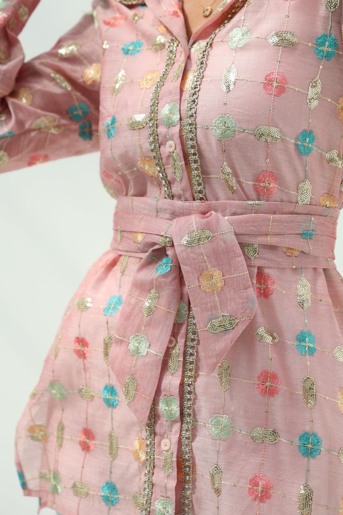 Organza Linen Pink Organza Linen Floral Embroidery – Pink Design featuring pink organza linen shirt with pants set,featuring 