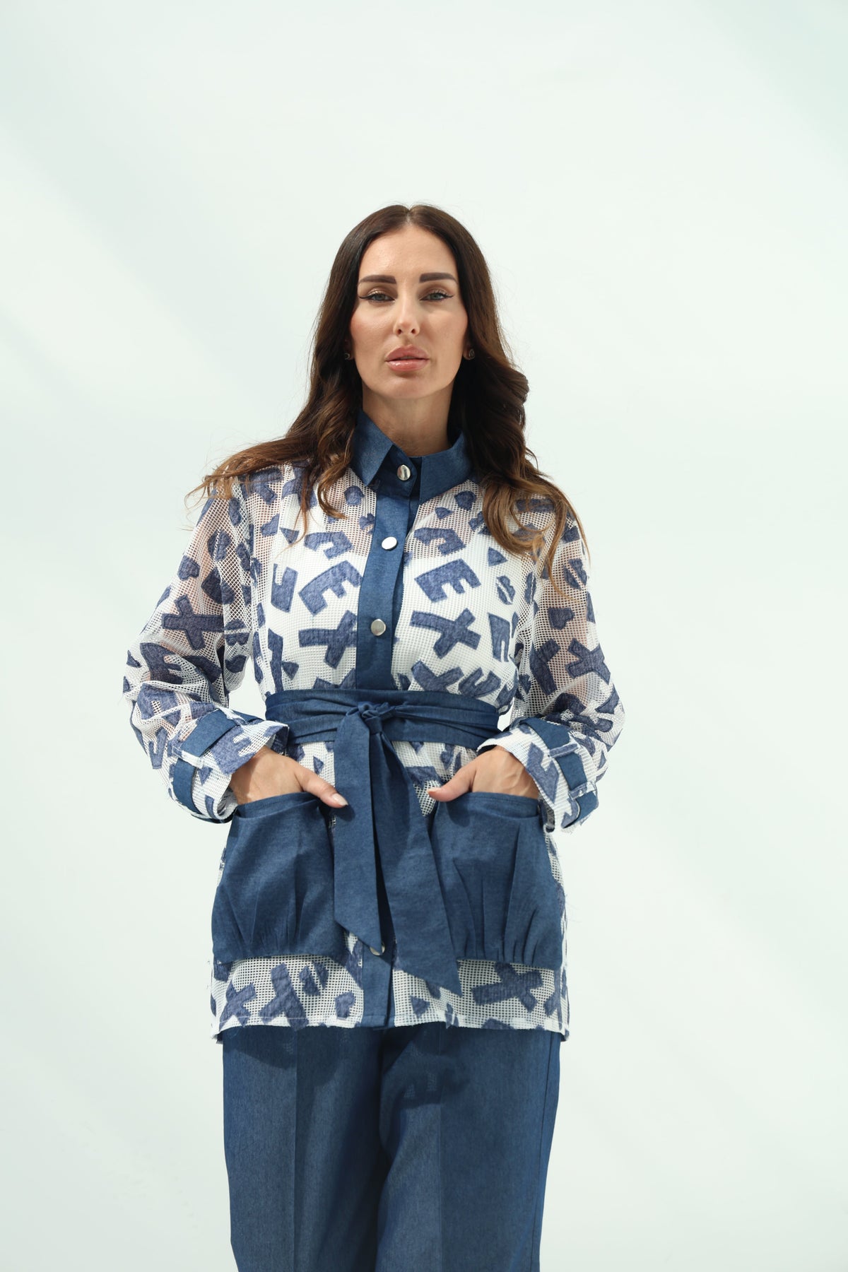 Relaxed White Cotton Shirt with Net Pants