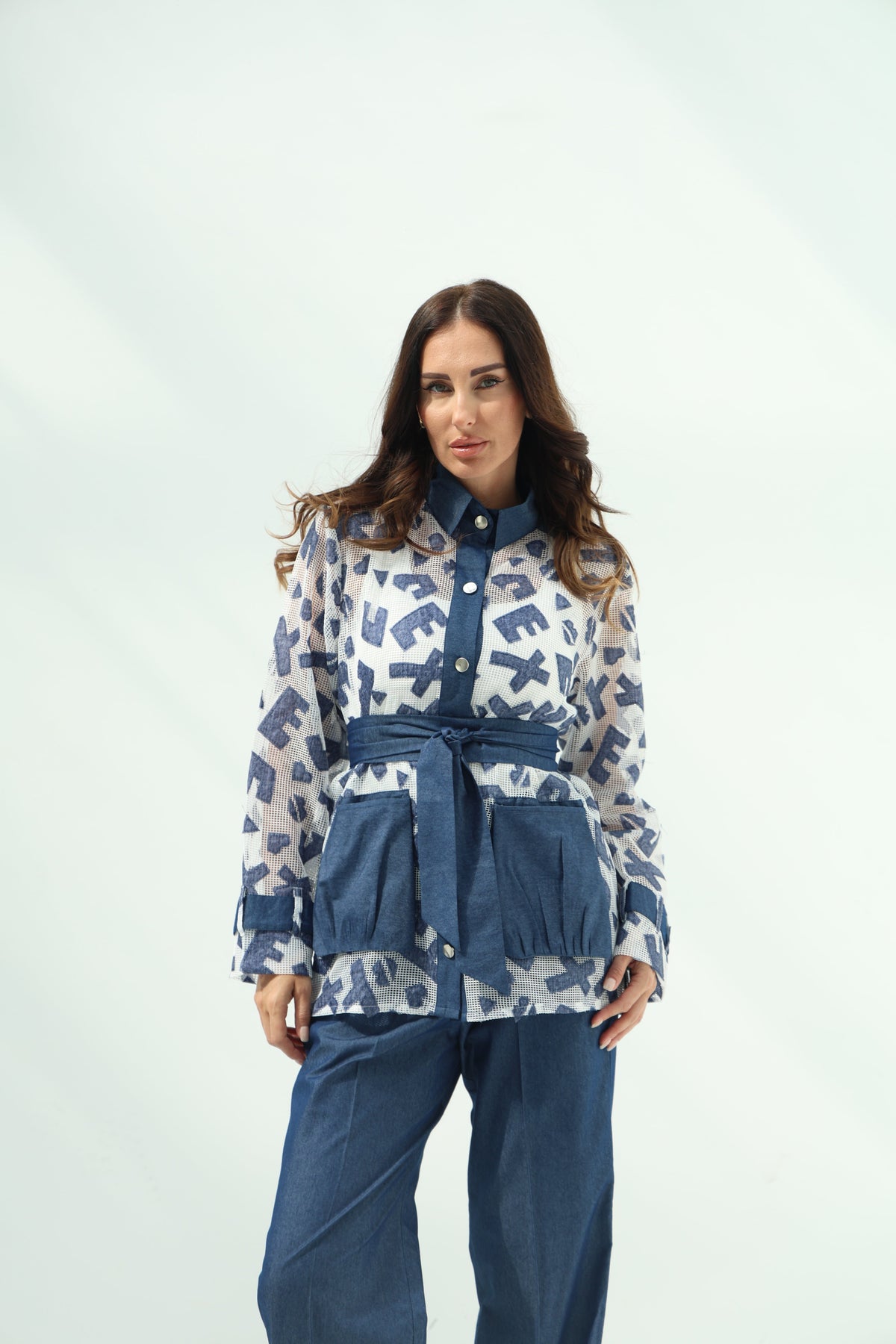 Relaxed White Cotton Shirt with Net Pants