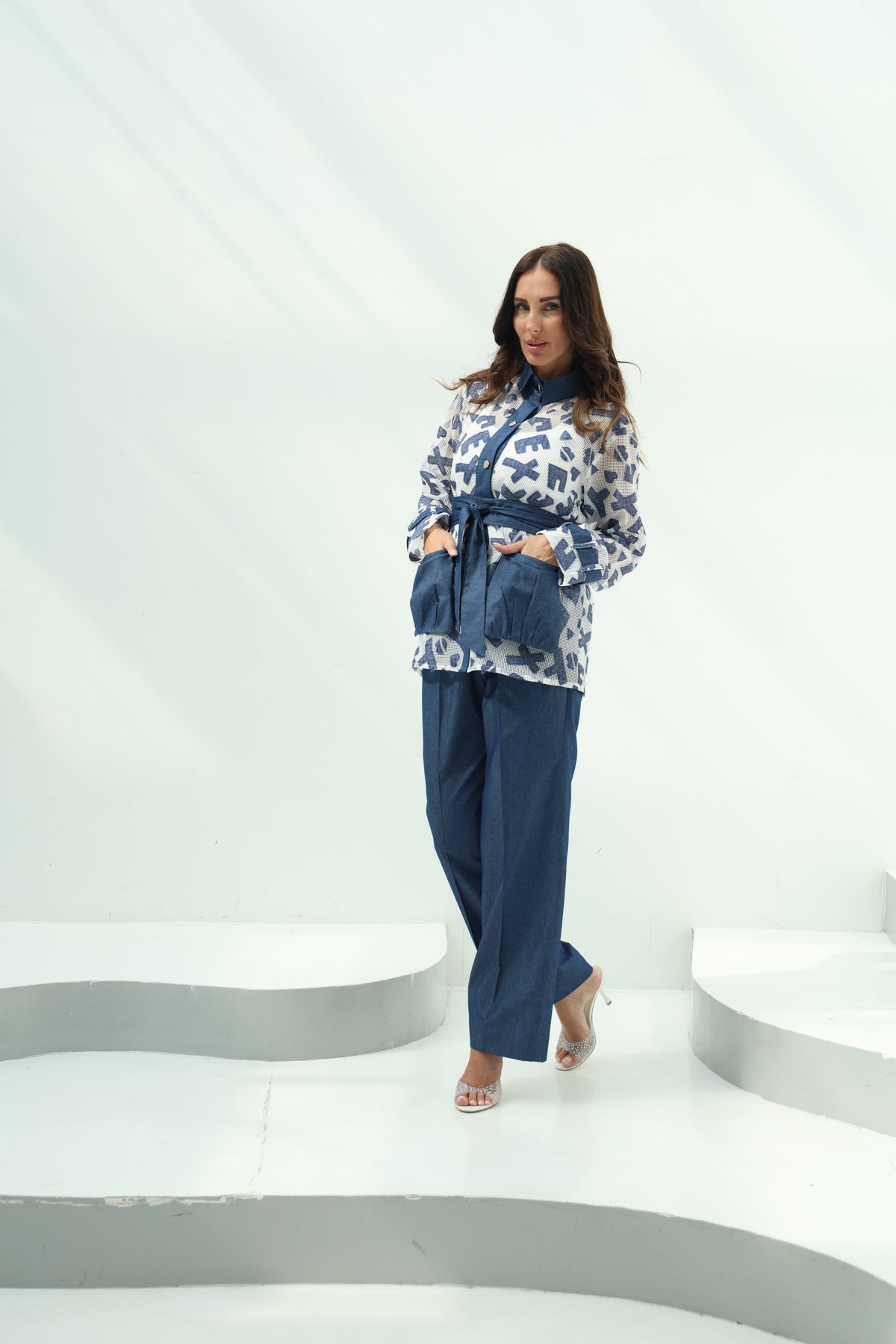 Relaxed White Cotton Shirt with Net Pants