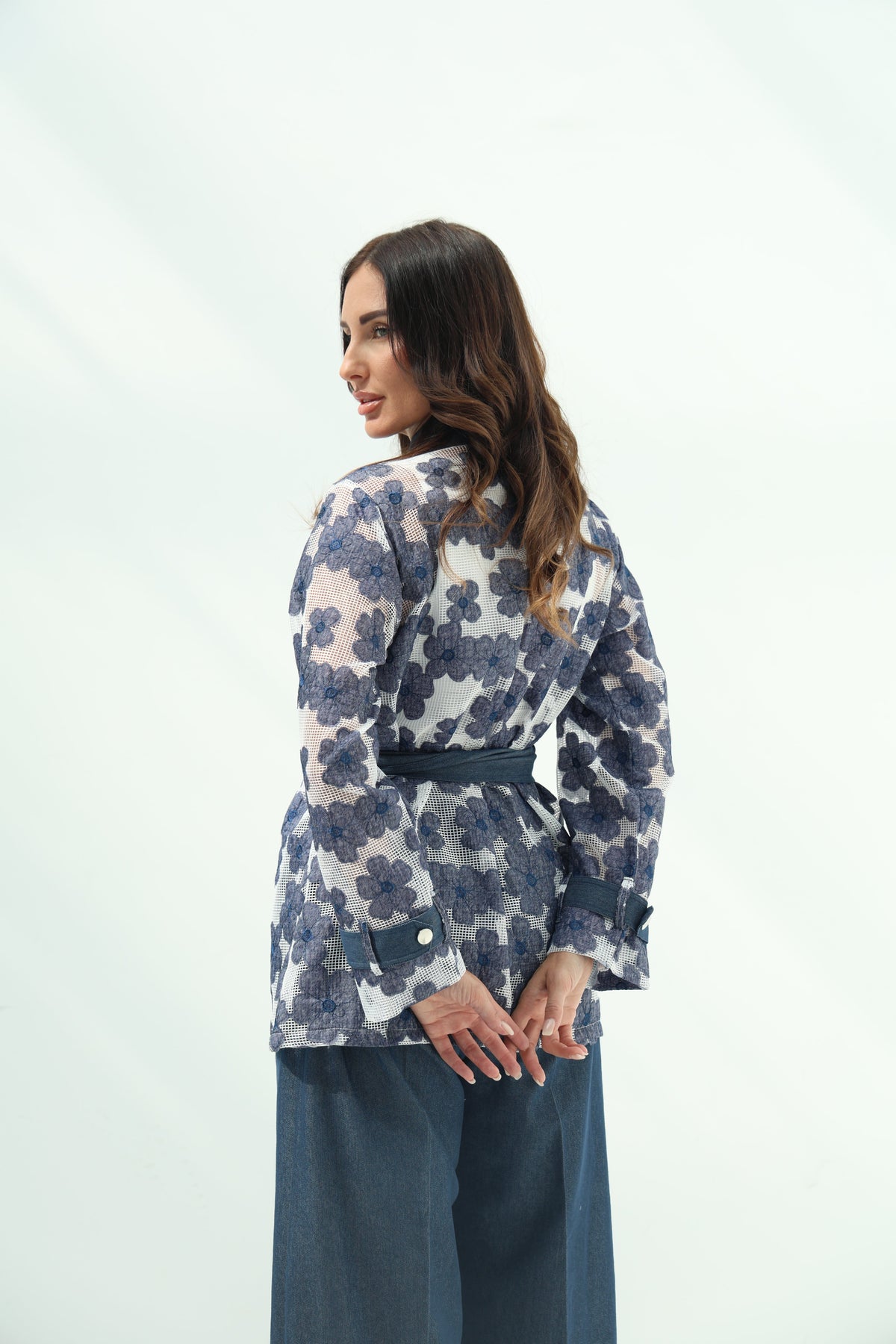 Elegant White Net Shirt &amp; Cotton Pants Set