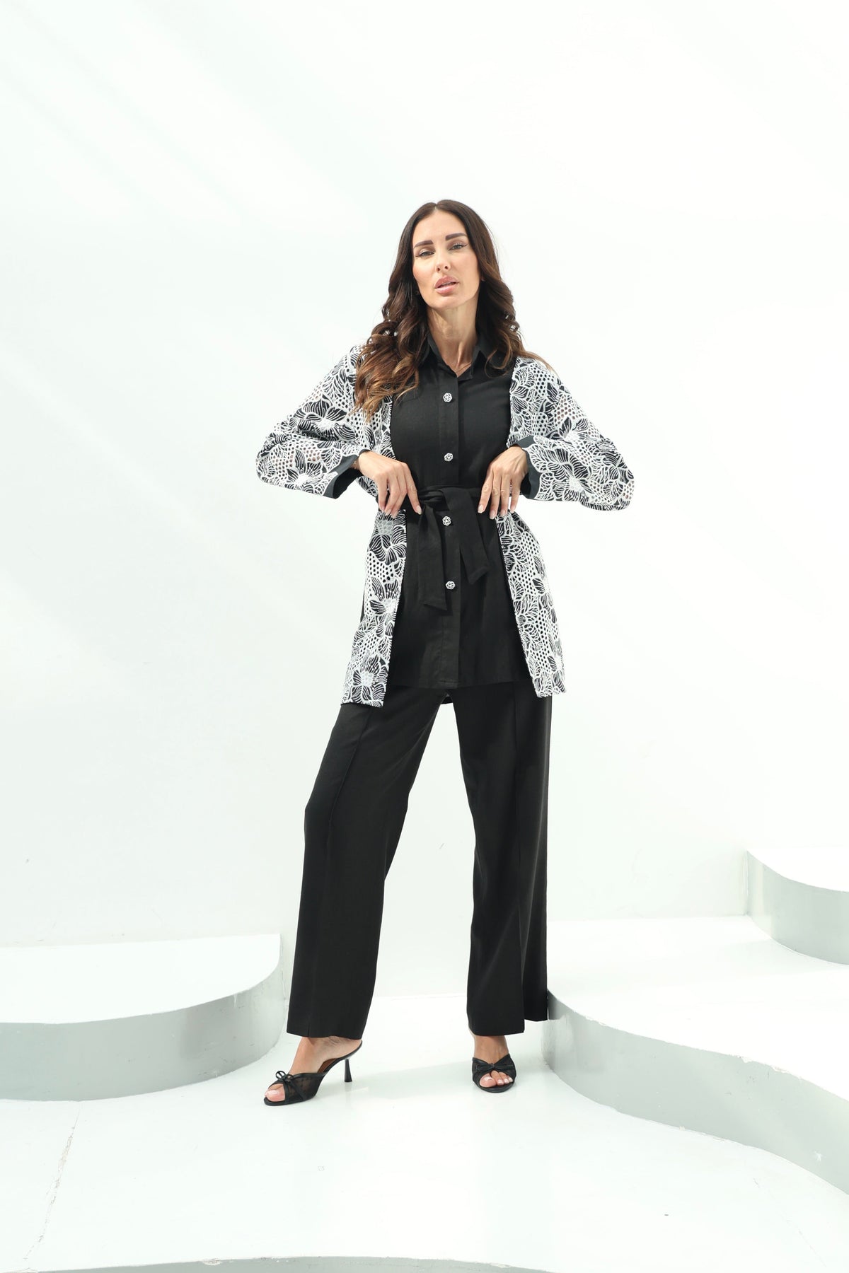 Linen Linen Embroidered Shirt Set – Black Design featuring black linen embroidered shirt with pants set,featuring a flowing s