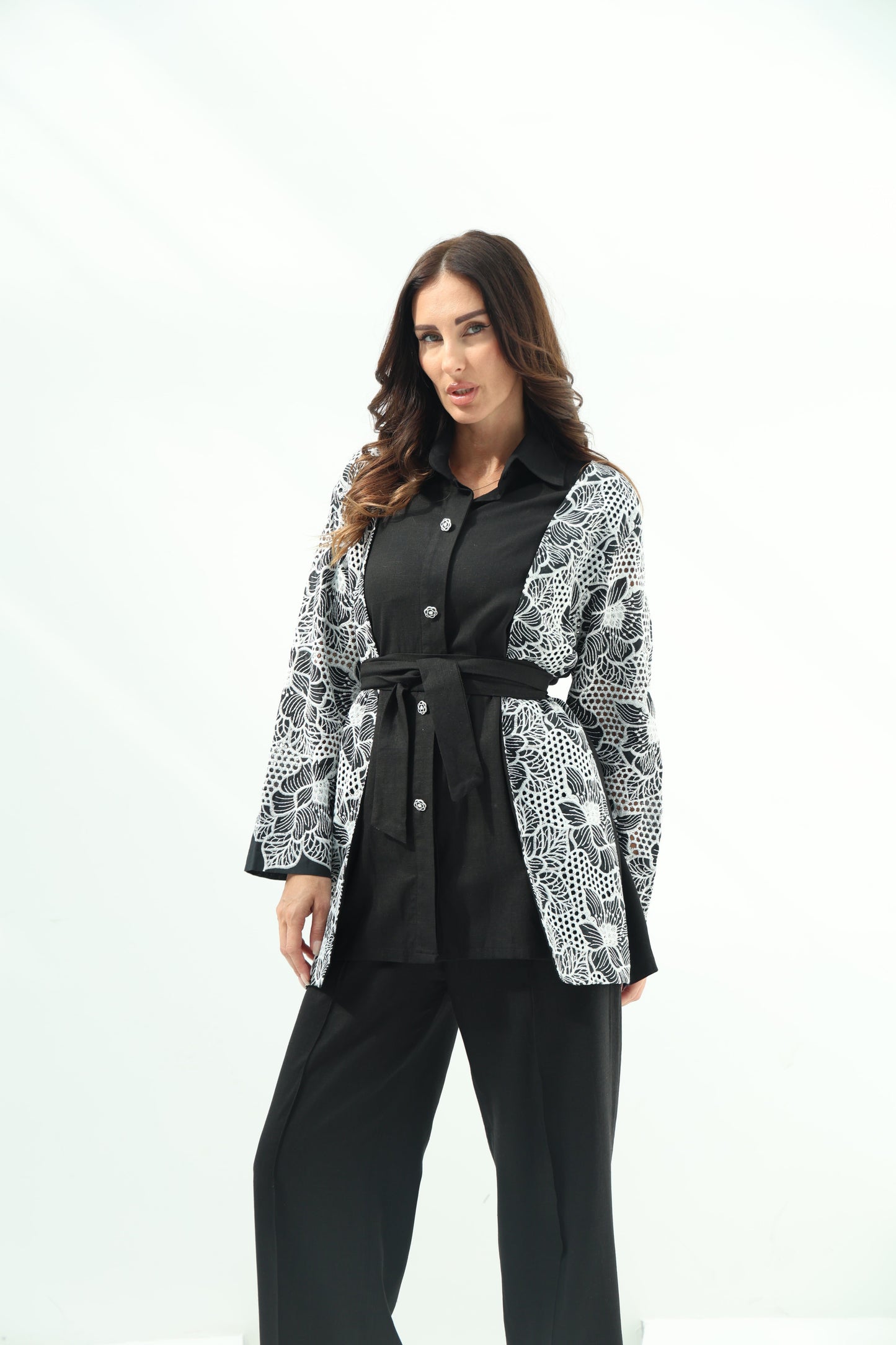 Black Belted Linen Casual Wear