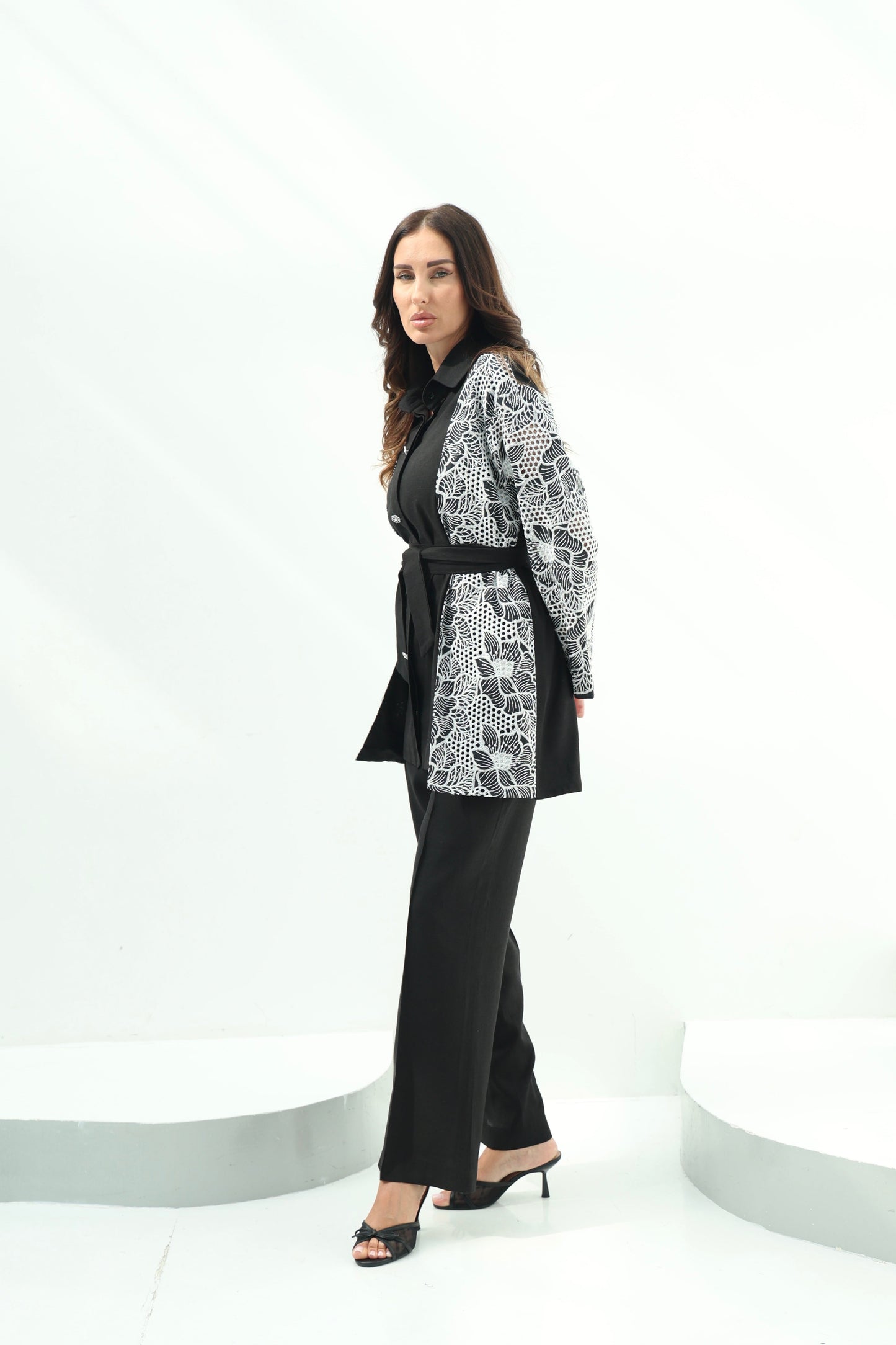 Black Belted Linen Casual Wear