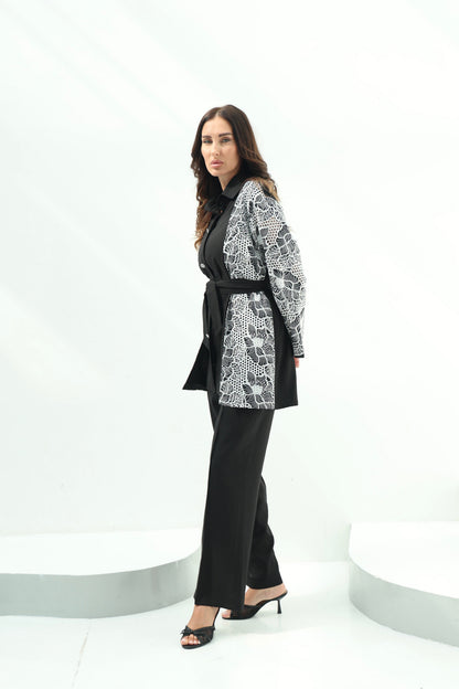 Black Belted Linen Casual Wear