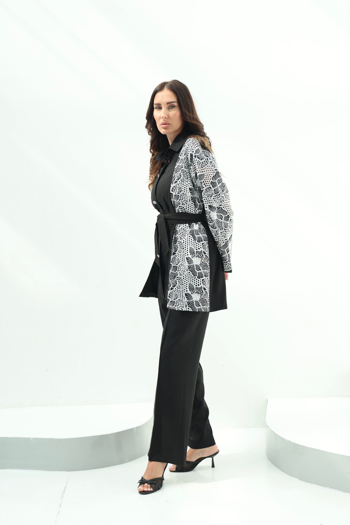 Linen black set – embroidered shirt design