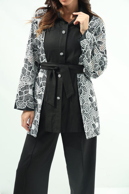 Black Belted Linen Casual Wear