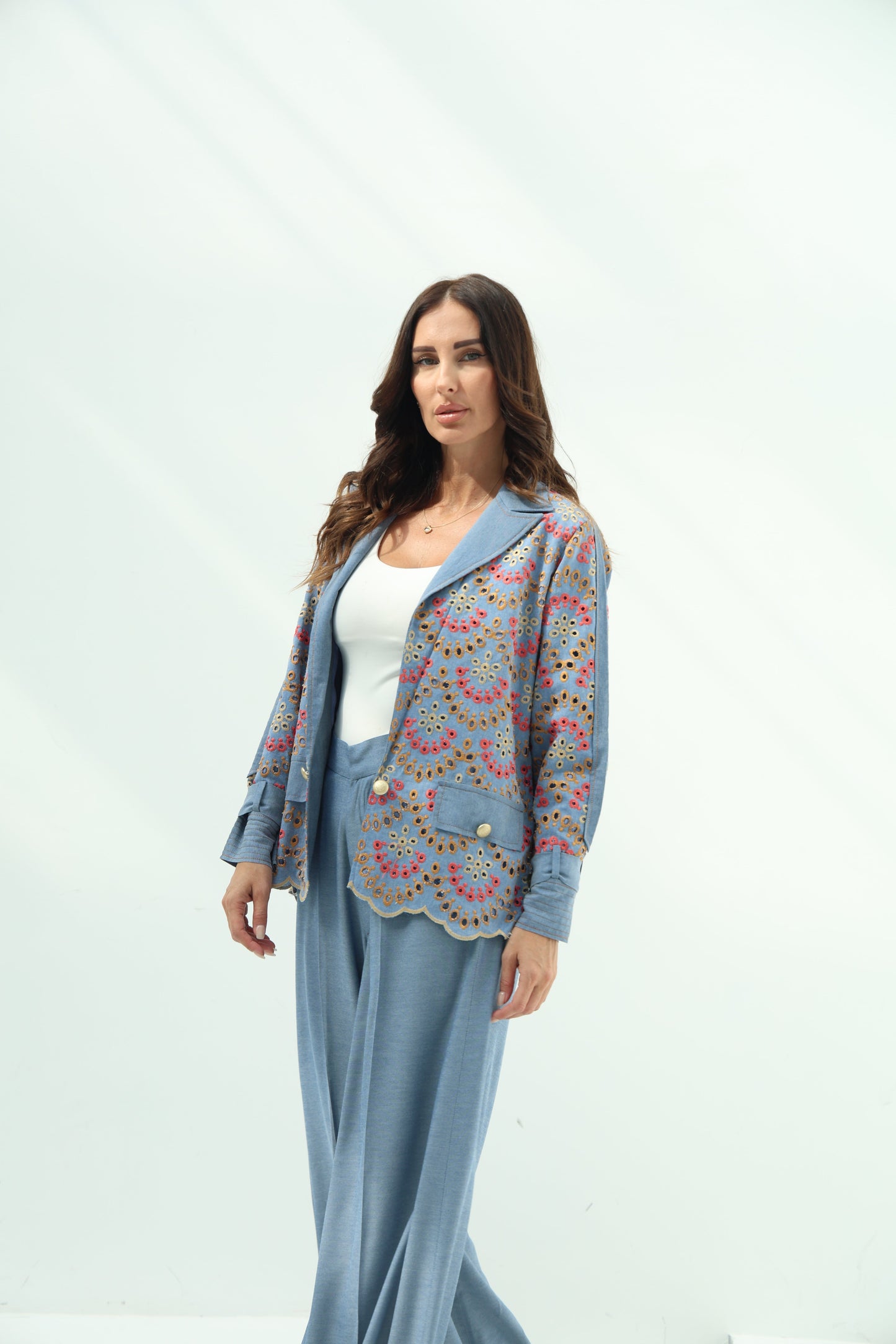 Light Blue Belted Light Denim Casual Wear