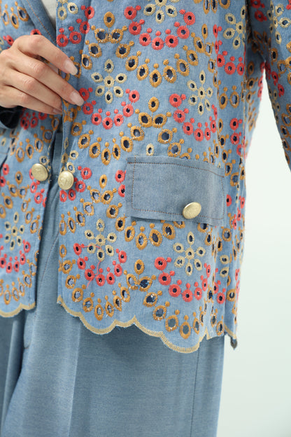 Light Blue Belted Light Denim Casual Wear