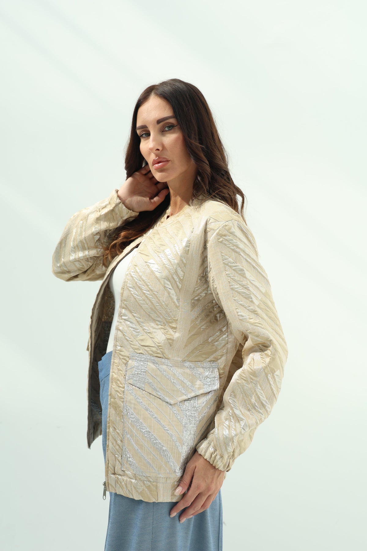 Gold – light design jacquard golden bomber jacket