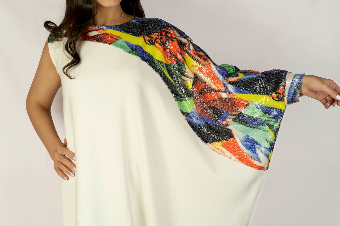 Two pieces mint green abaya with beads