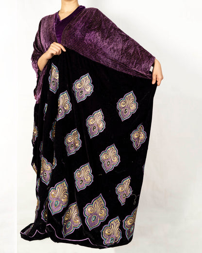 Violet velvet bisht, embroidered design
