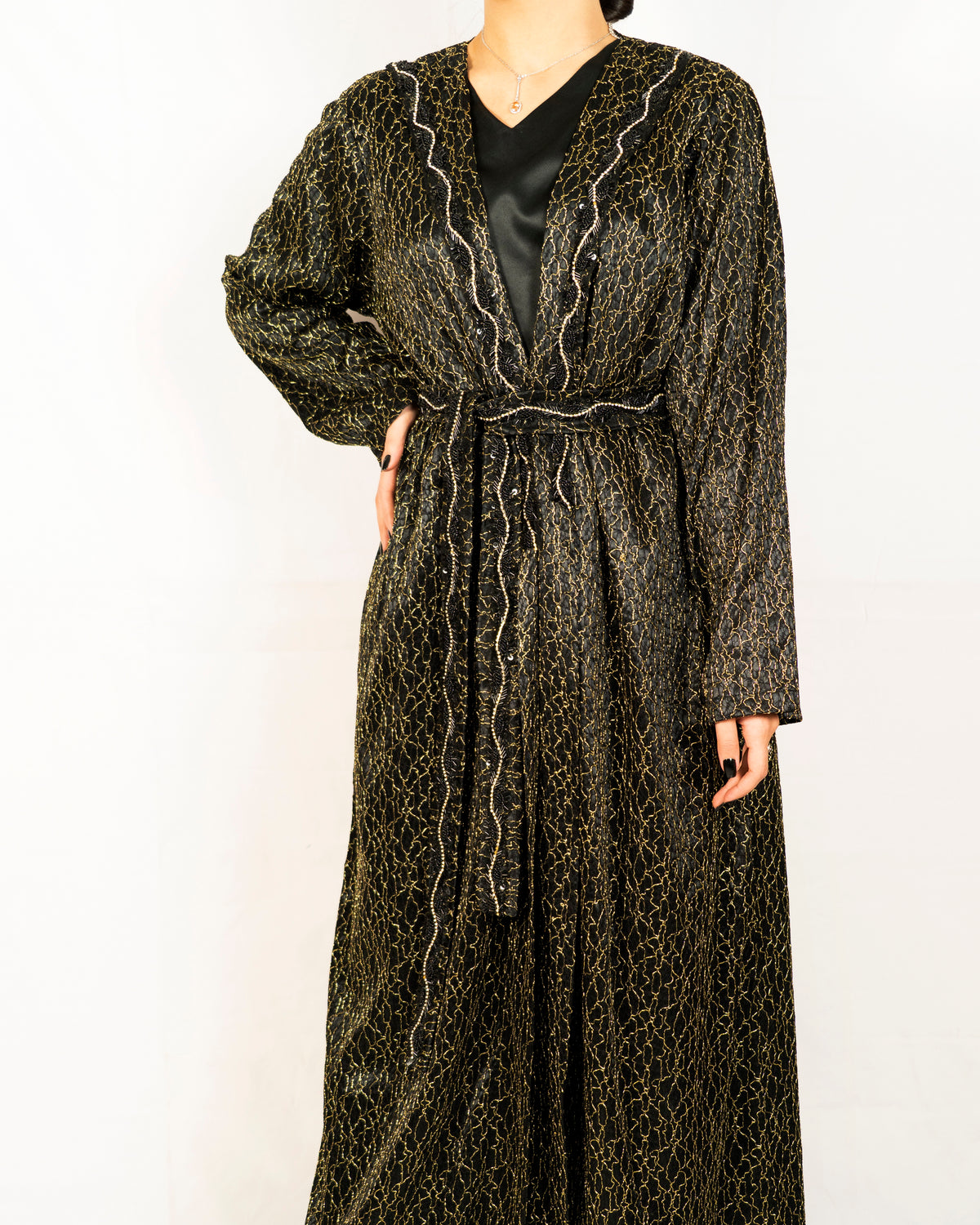Black Silk Embroidered Caftan