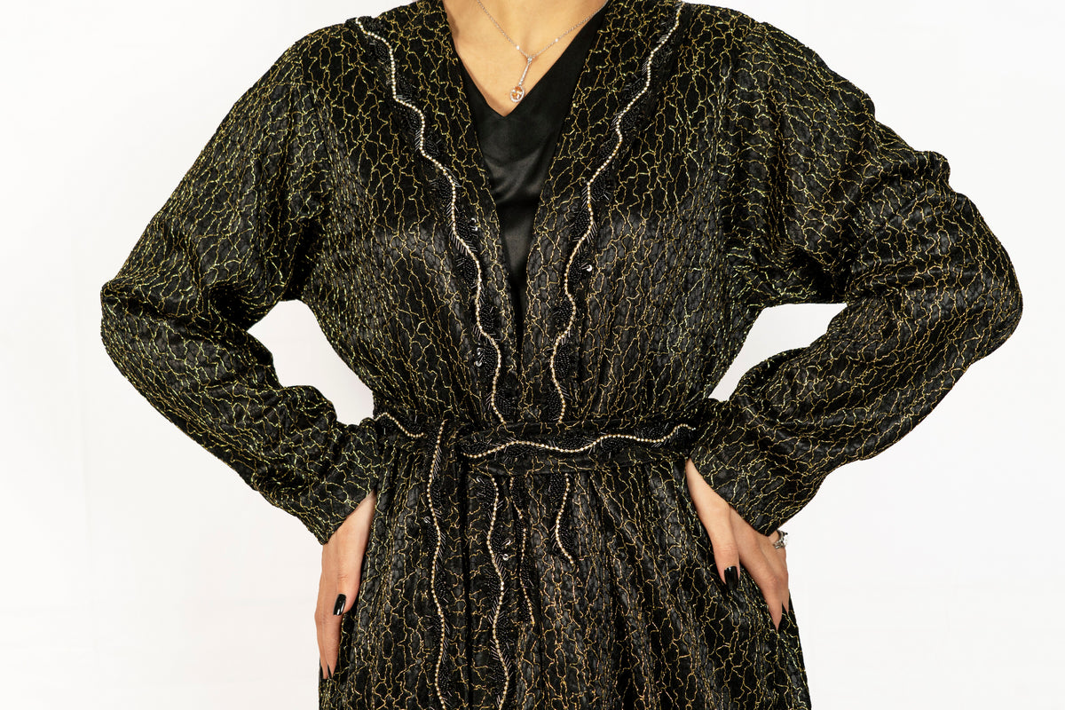 Black Silk Embroidered Caftan