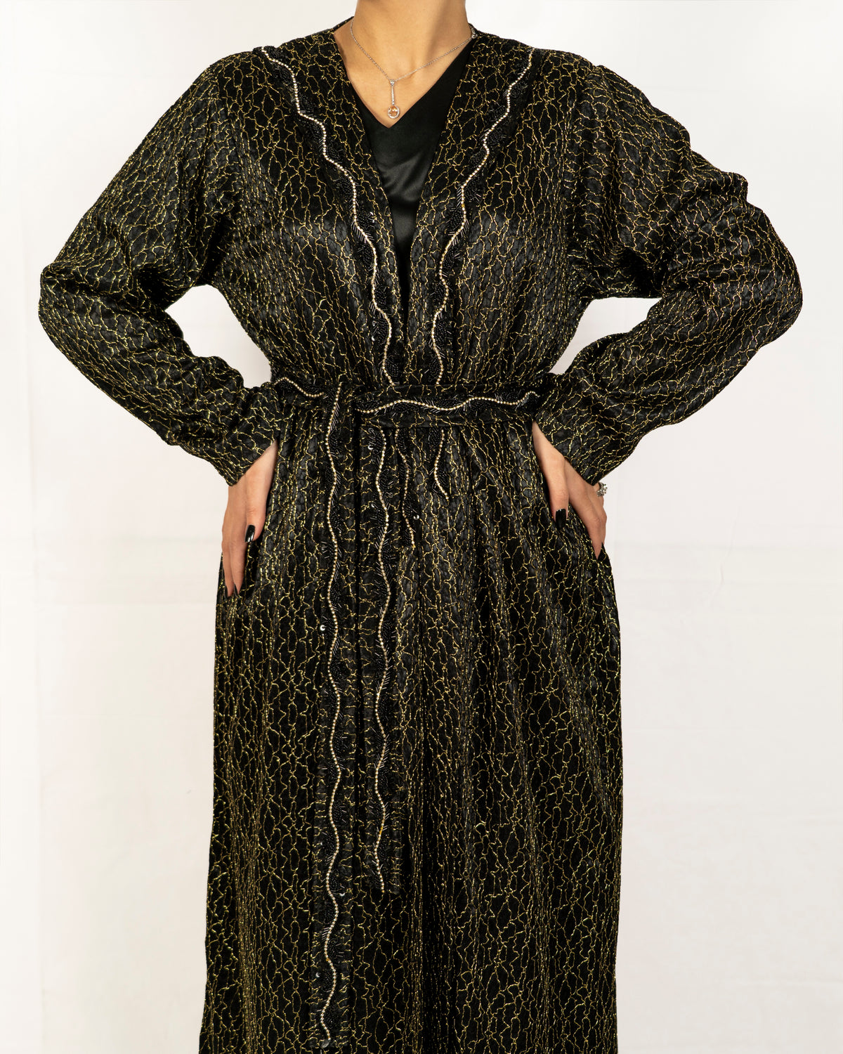 Black Silk Embroidered Caftan