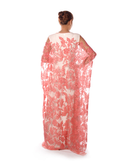 Peach tulle bisht with sequence design