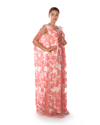 Peach tulle bisht with sequence design