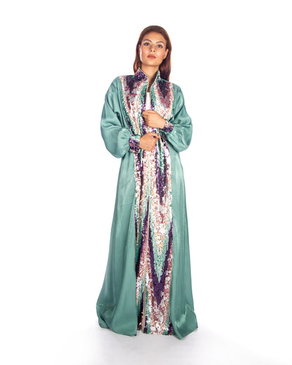 Mint green silk organza kaftan