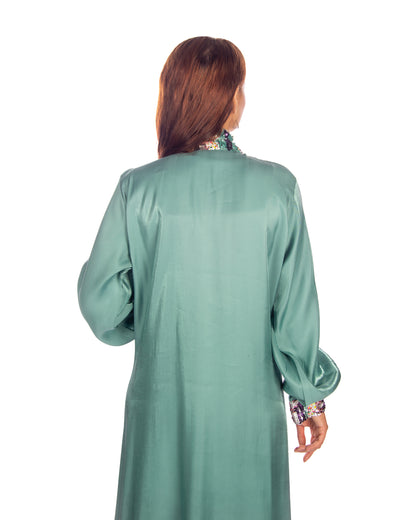 Mint green silk organza kaftan