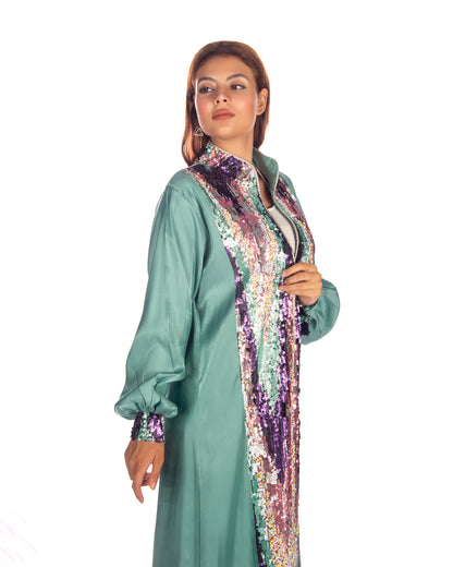 Mint green silk organza kaftan