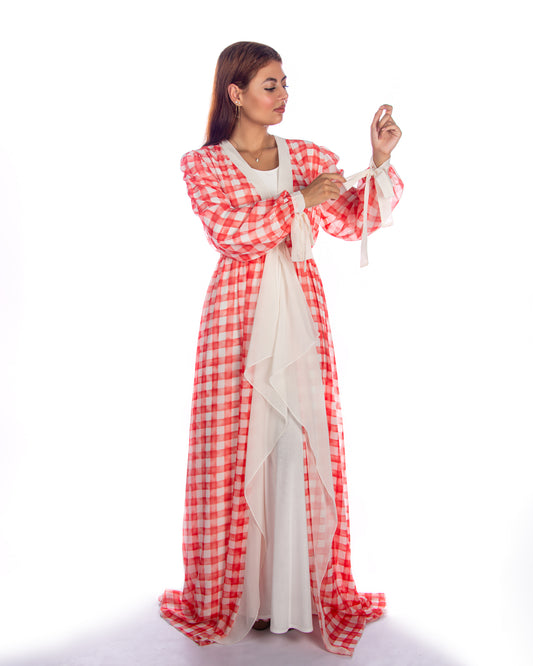 Orange White Chifon Beach Dress