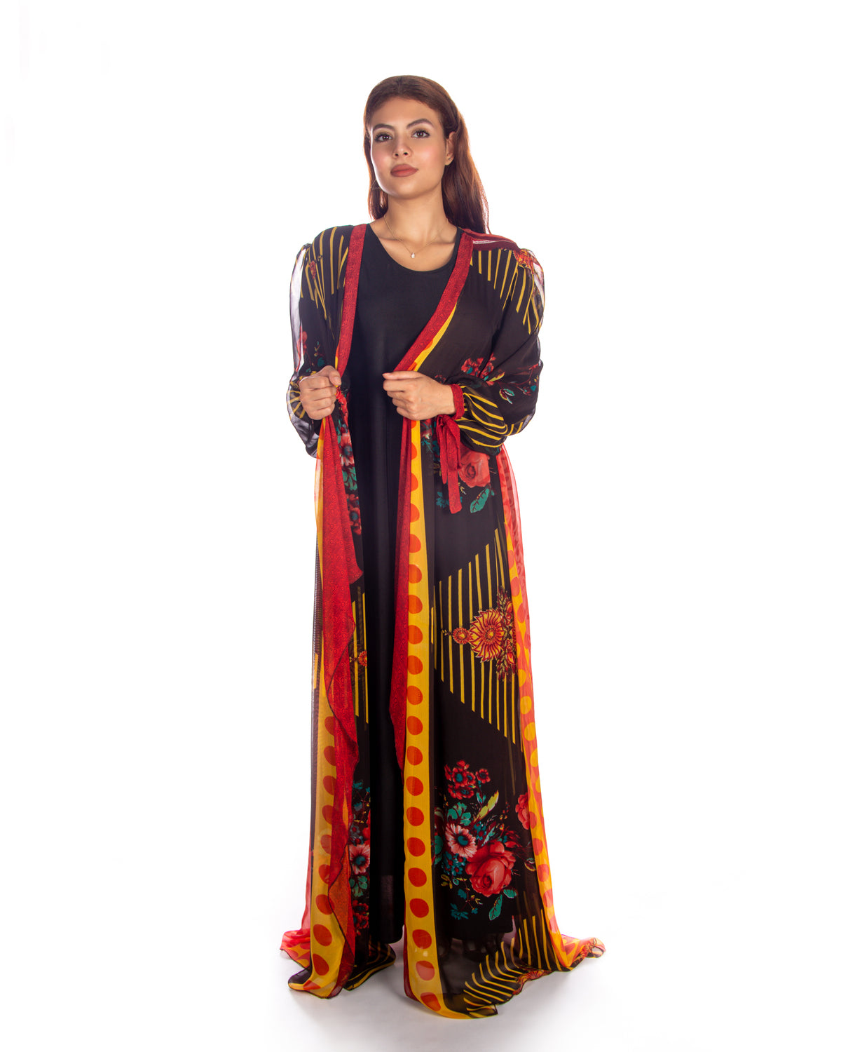 Peach Tulle Bisht With Sequence Design