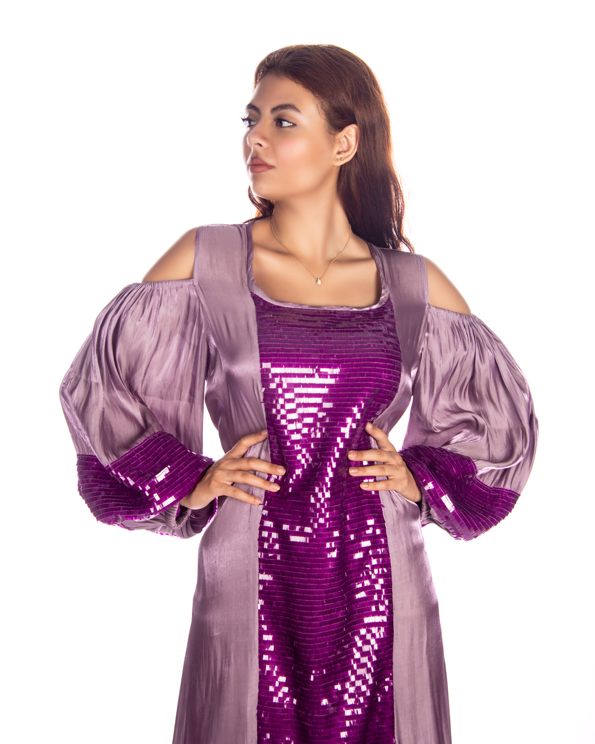 Purple embroidered kaftan dress